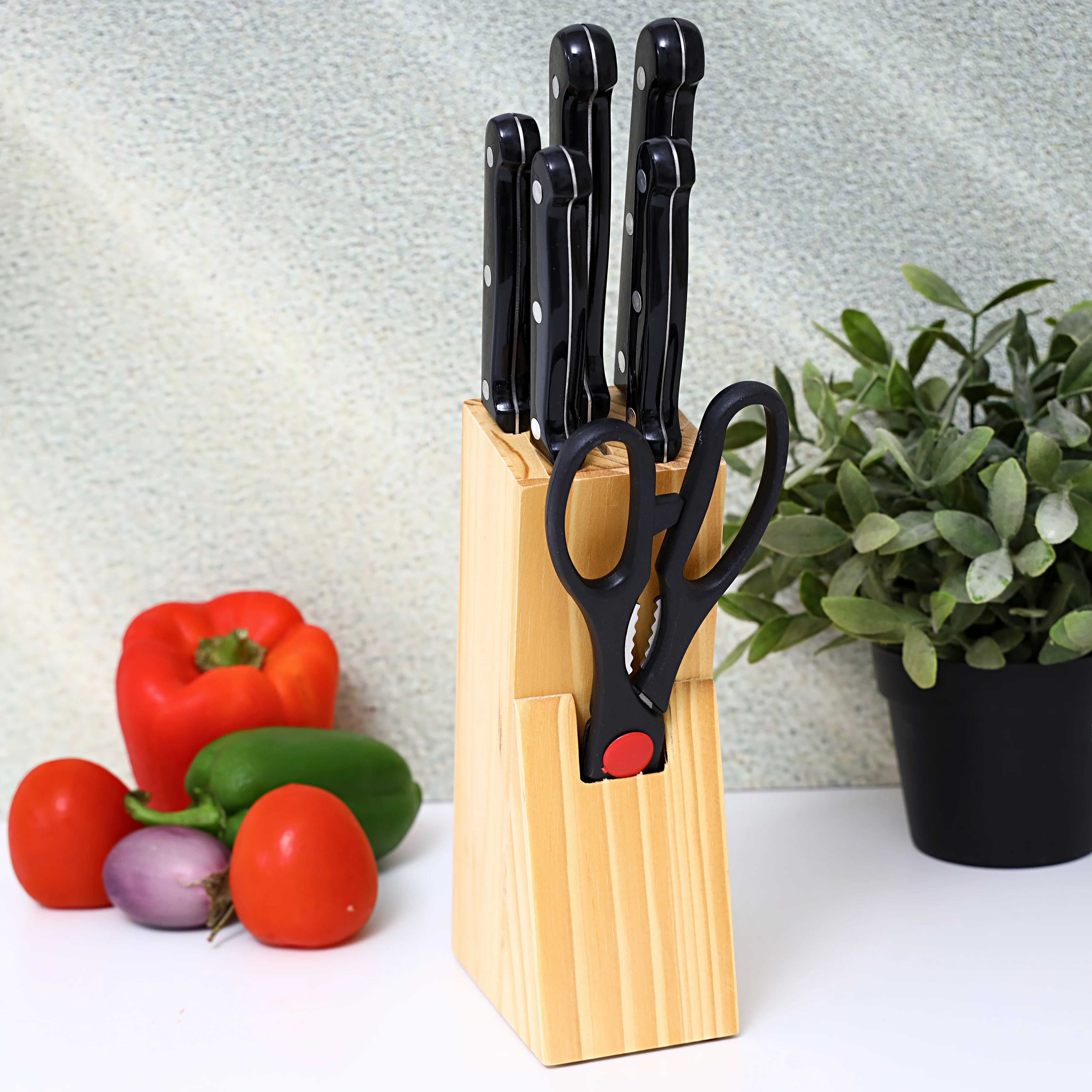 Delcasa DC1055 Caliber Kitchen Tools Set| wooden holder, stainless steel blades and strong plastic handles| Ergonomic hygienic design & dishwasher safe cleaning| - Image 4