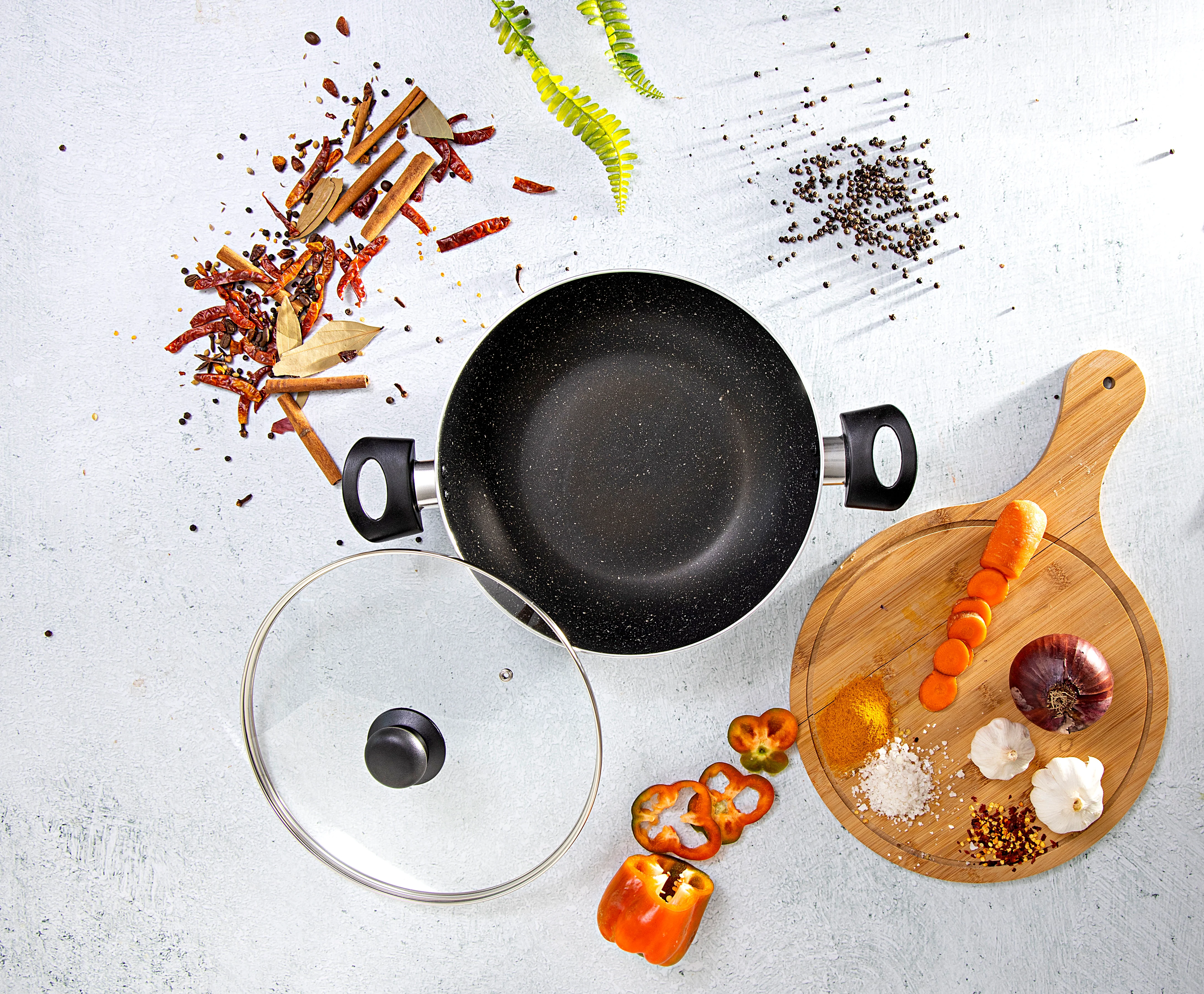 Delcasa DC1581 Classic Aluminium Wokpan | aluminium body with granite non-stick coating & glass lid| Ideal for frying, stir-fry & curries, Induction compatible| - Image 2