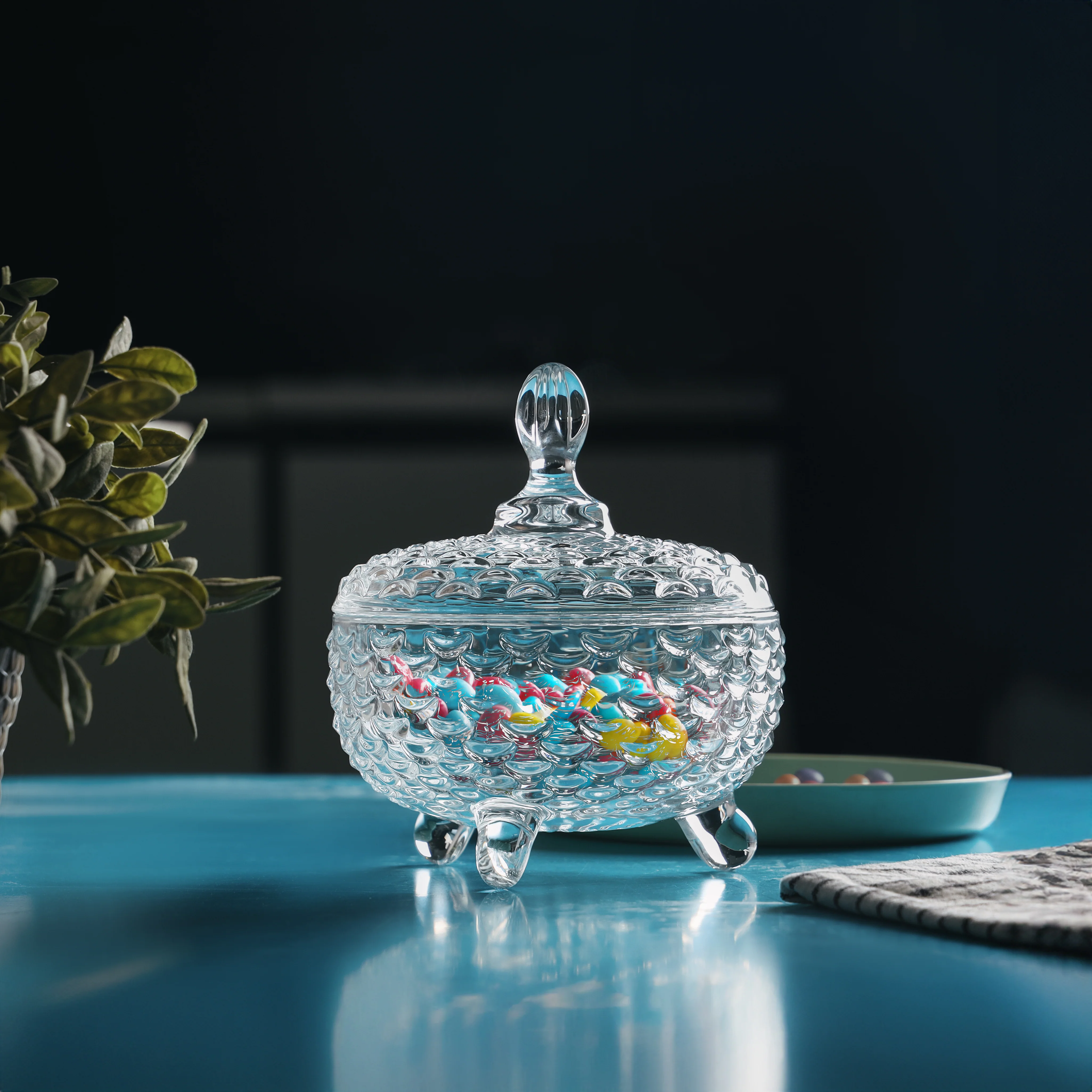 Delcasa DC1591 Candy Jar 700ML| features a stylish textured design with lid & knob handle| ideal for storing candies, dry fruits, cookies & snacks hygienically| - Image 2