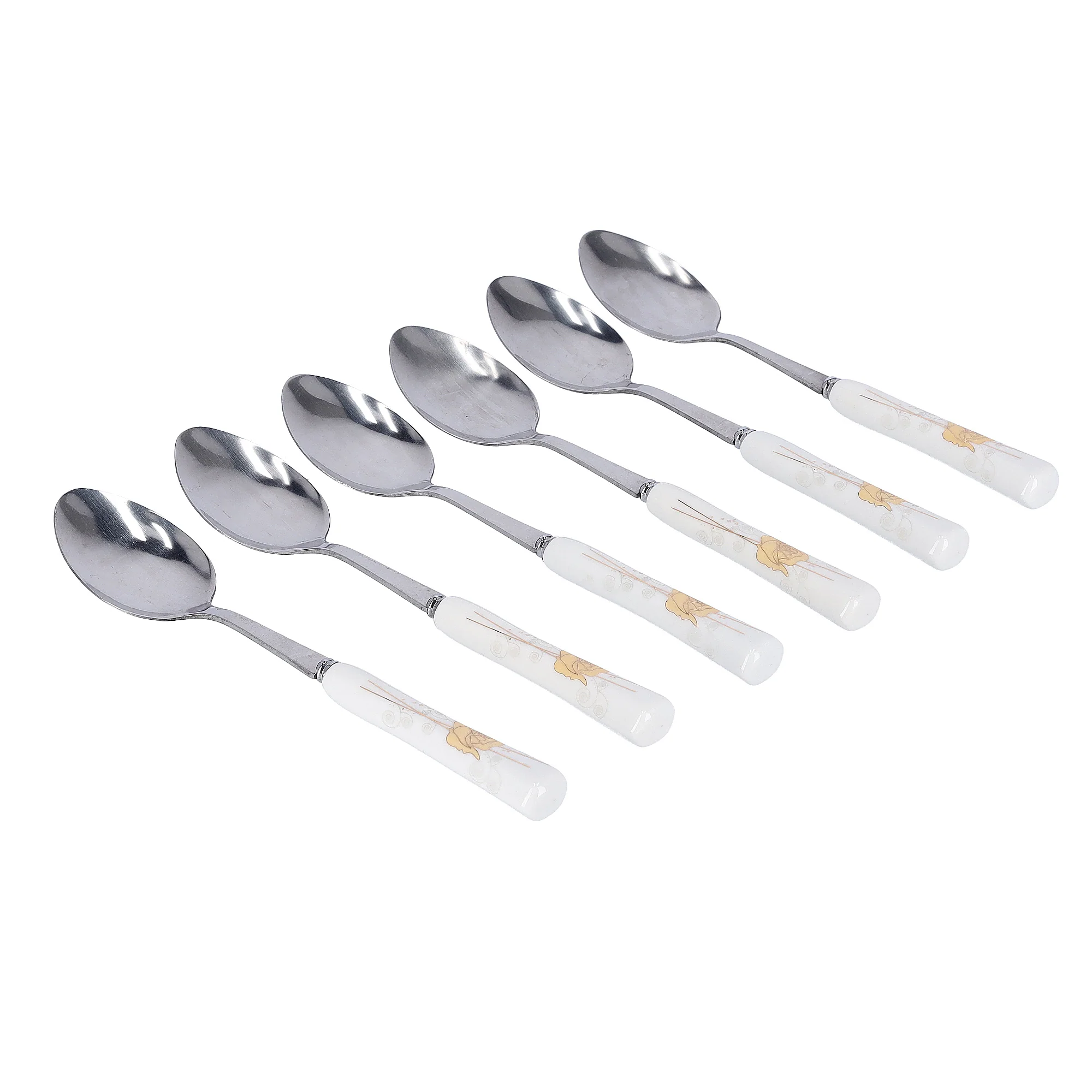 Delcasa DC1629 6PCS Tea Spoon Set| from durable stainless steel with elegant printed handles| Polished finish, easy to clean, perfect for tea, coffee & desserts|