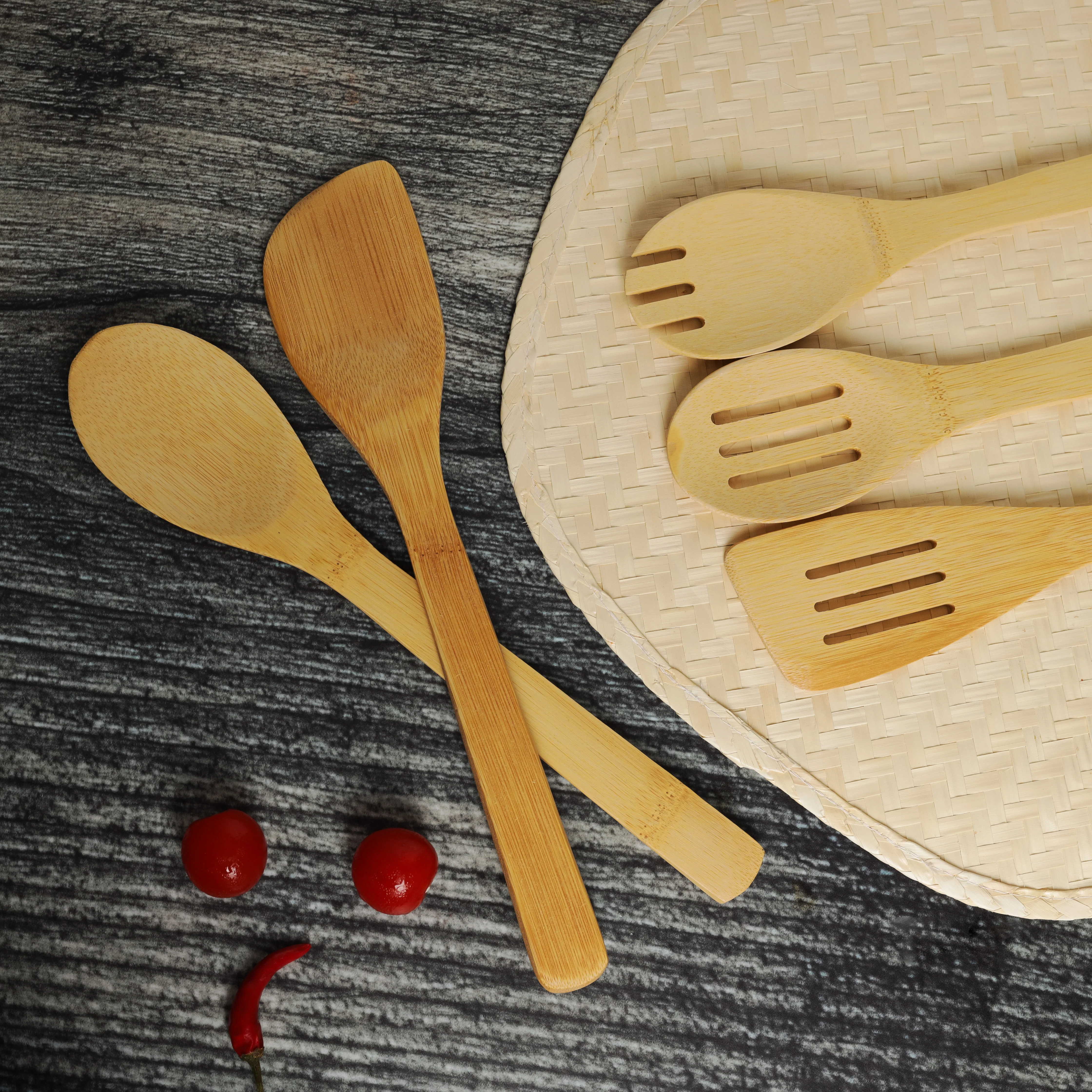 Delcasa DC1681 5 Pcs Bamboo Utensils Set| premium wooden cooking tools, eco-friendly| lightweight, heat resistant and safe for non-stick cookware. for kitchens| - Image 2