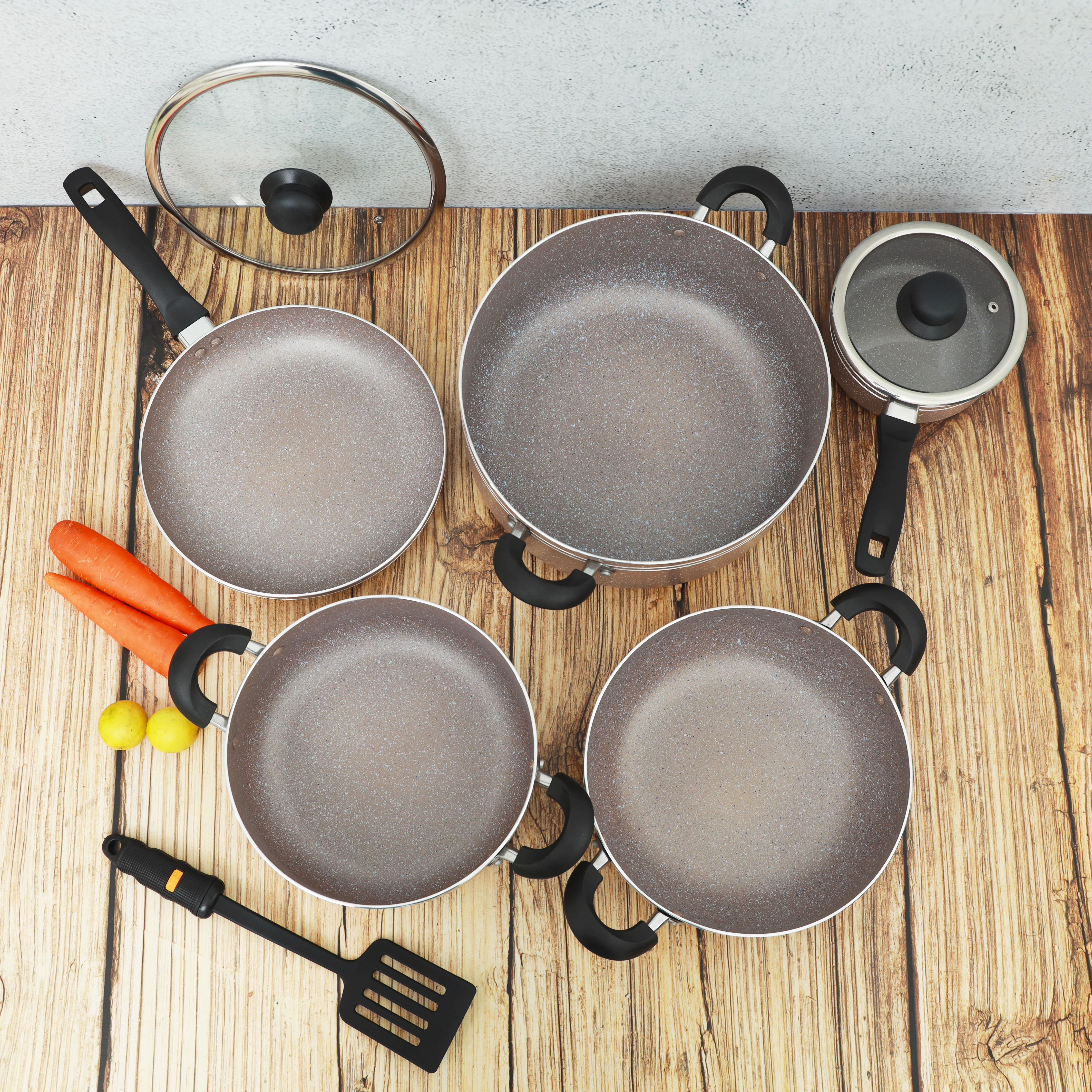 Delcasa DC1889BGE 10PCS Non-Stick Cookware Set| Granite Coating with Durable Aluminum Body| PTFE & PFOA Free, Tempered Glass Lids with Easy Clean Pots and Pans| - Image 5