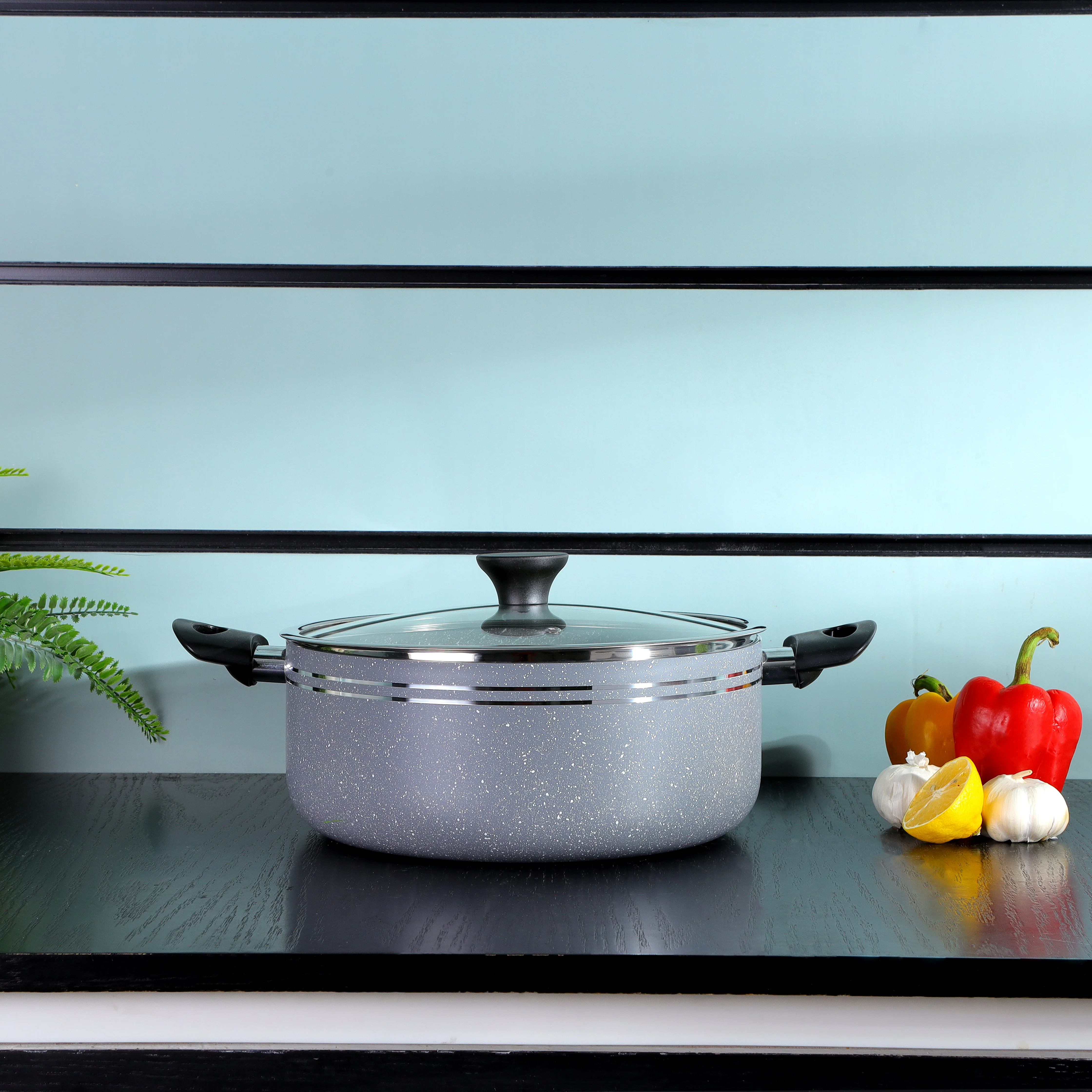 Delcasa DC1902 28CM Granite Non-Stick Casserole| Lid with durable 3-layer construction, induction compatible| PTFE & PFOA free, even heat distribution cookware| - Image 4