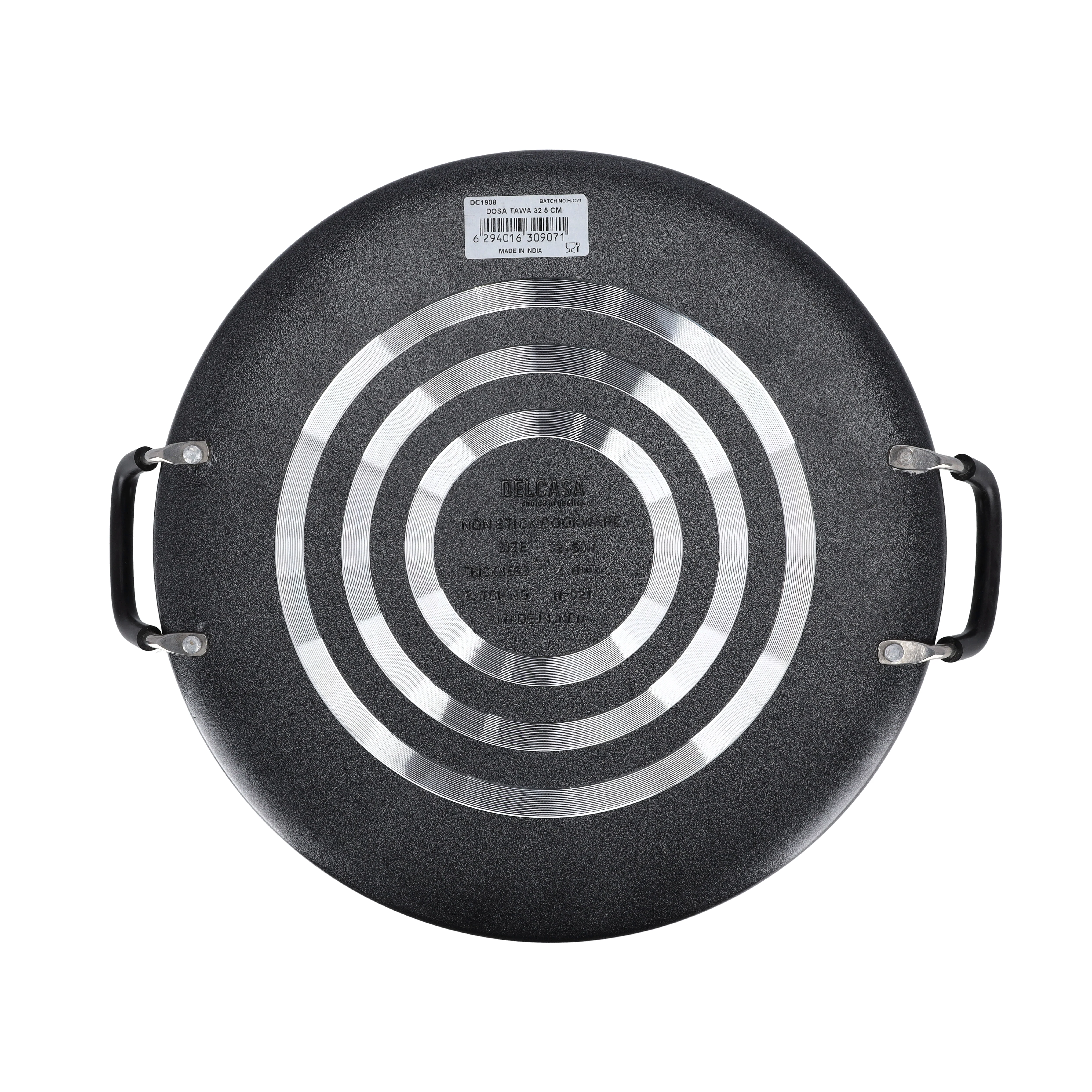 Delcasa DC1908 32.5CM non-stick dosa tawa| 4mm thick aluminium with durable 3-layer coating| Dishwasher safe with SS wire handle & silicon grip for easy cooking| - Image 5