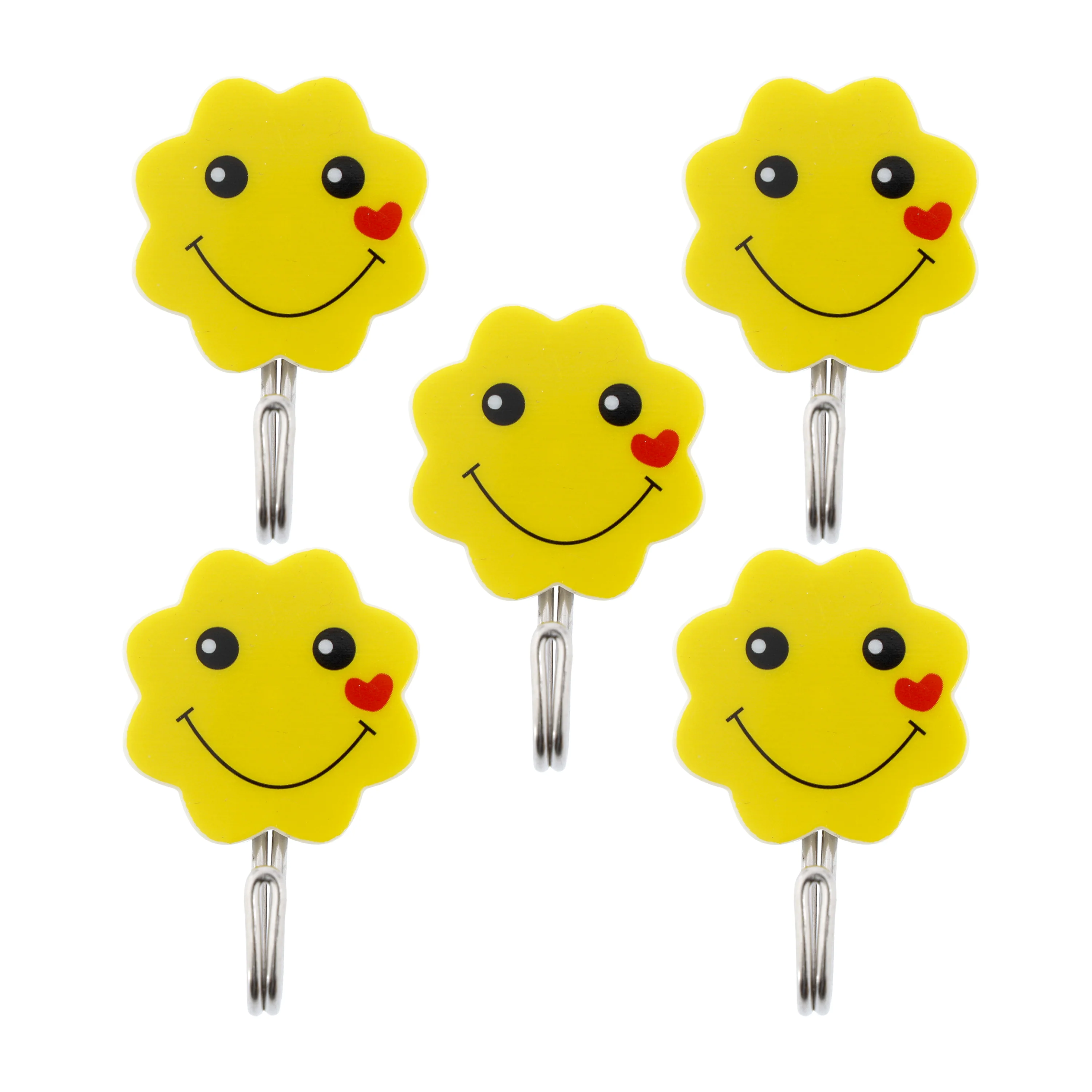Delcasa DC2034 3 PCS Clip Hook Set | Strong Adhesive Wall Hooks with Durable Metal Holders | Lightweight, compact, Cute Smiley Design for Kitchen and Home Uses|