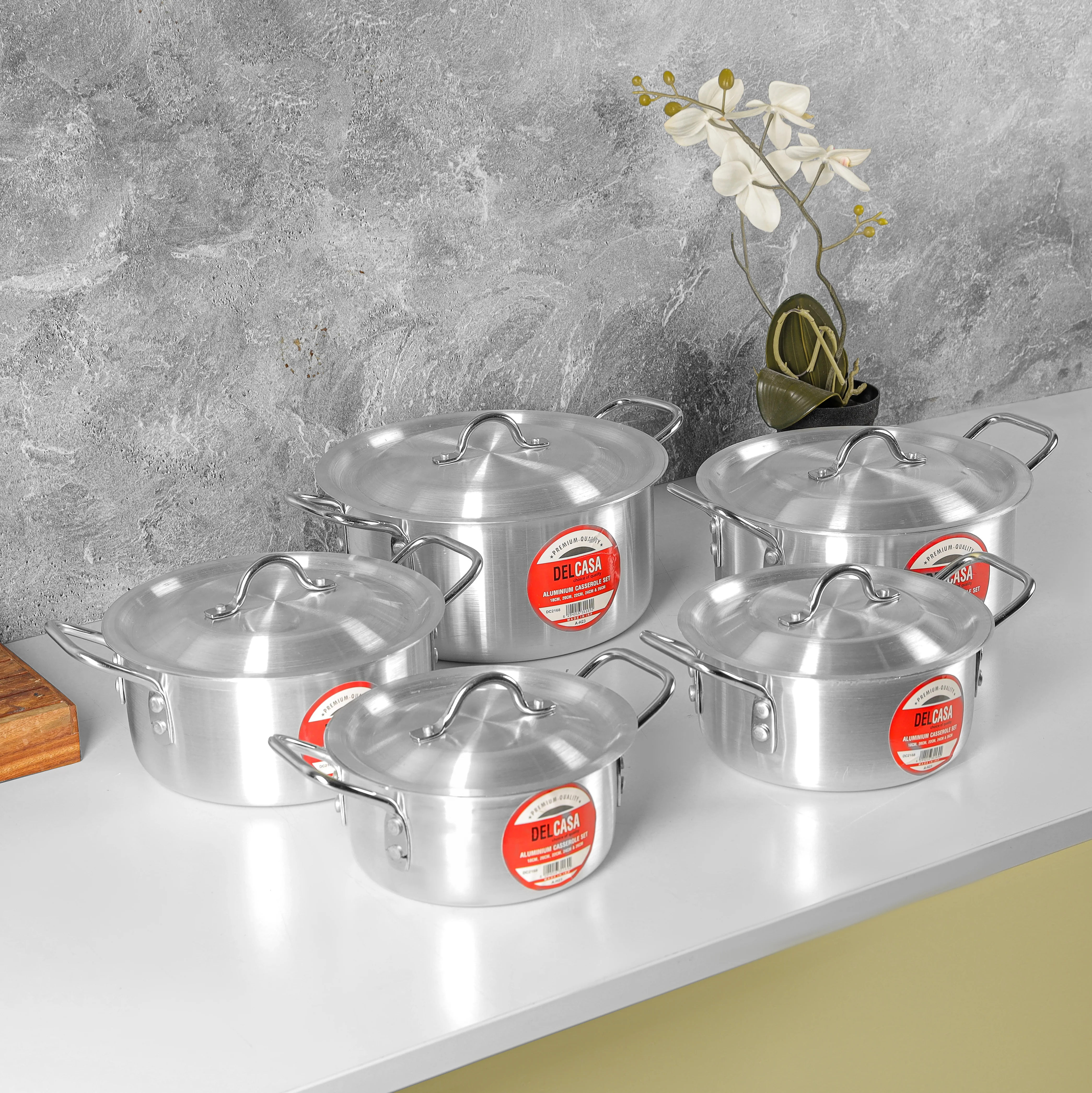 Delcasa DC2168 5PCS Aluminium Casserole Set| lids & sturdy handles offers even heat distribution| durable, easy cleaning, & is ideal for everyday cooking needs| - Image 2