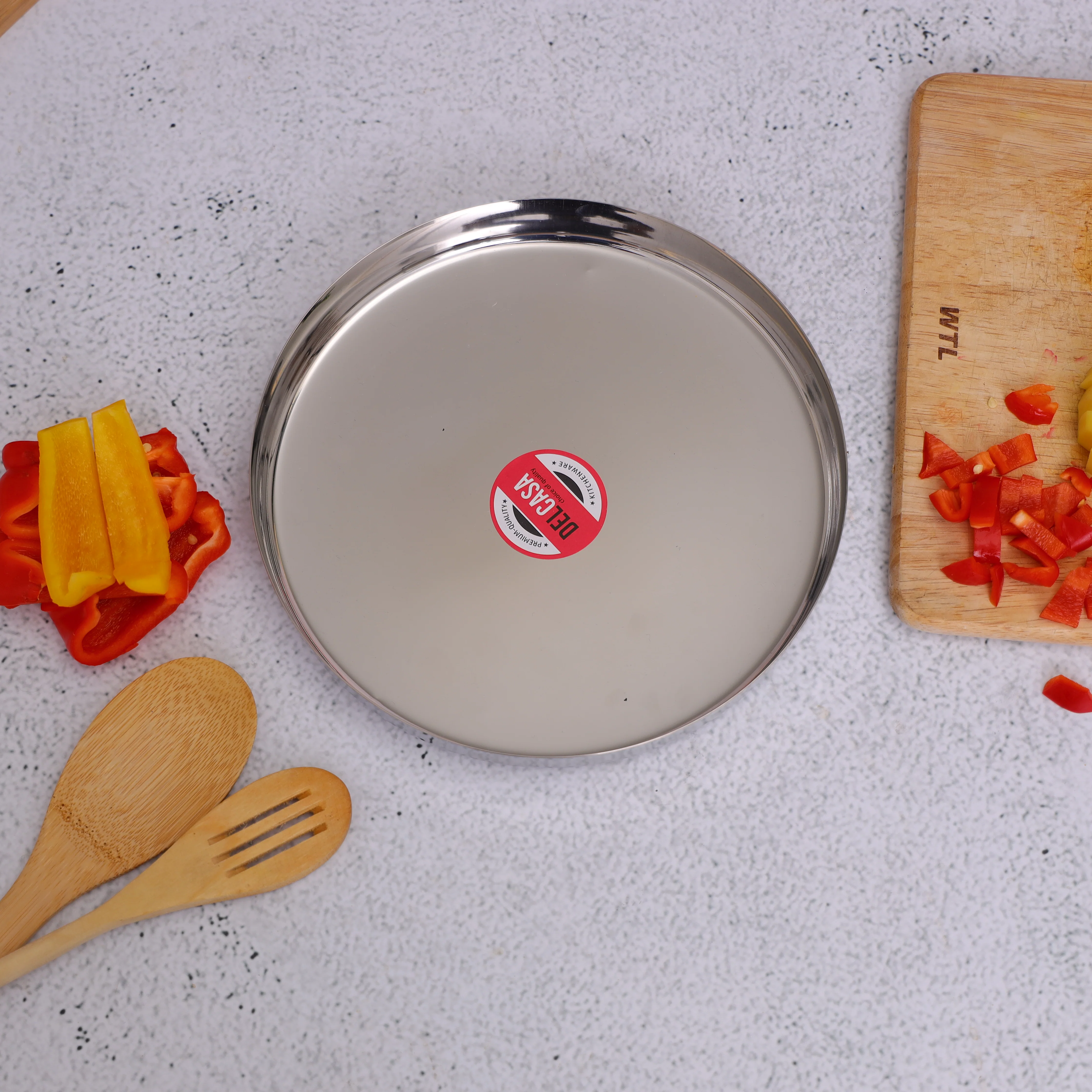 Delcasa DC2434 12 Inch Stainless Steel Plate| high quality stainless steel, durable & rust resistant| easy to clean, dishwasher safe and ideal for daily dining| - Image 2