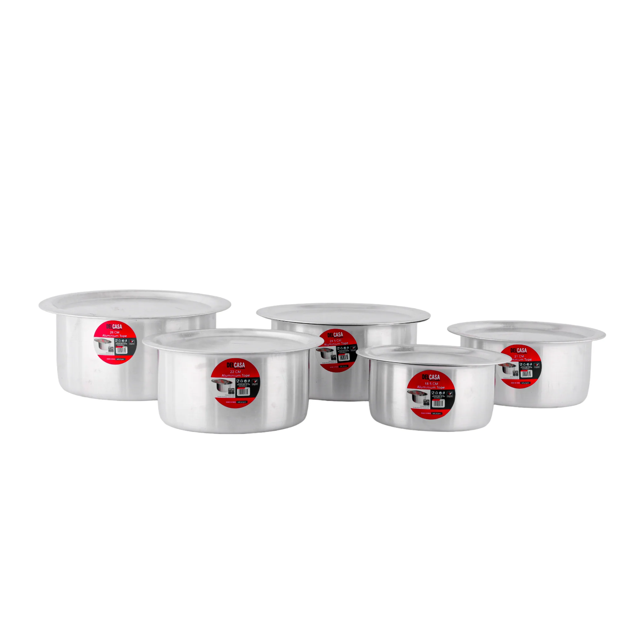 Delcasa DC2680 Aluminium Tope Set | 5 pcs in traditional design and food grade aluminium| even heat distribution, Stackable cookware set with lid for daily use| - Image 5