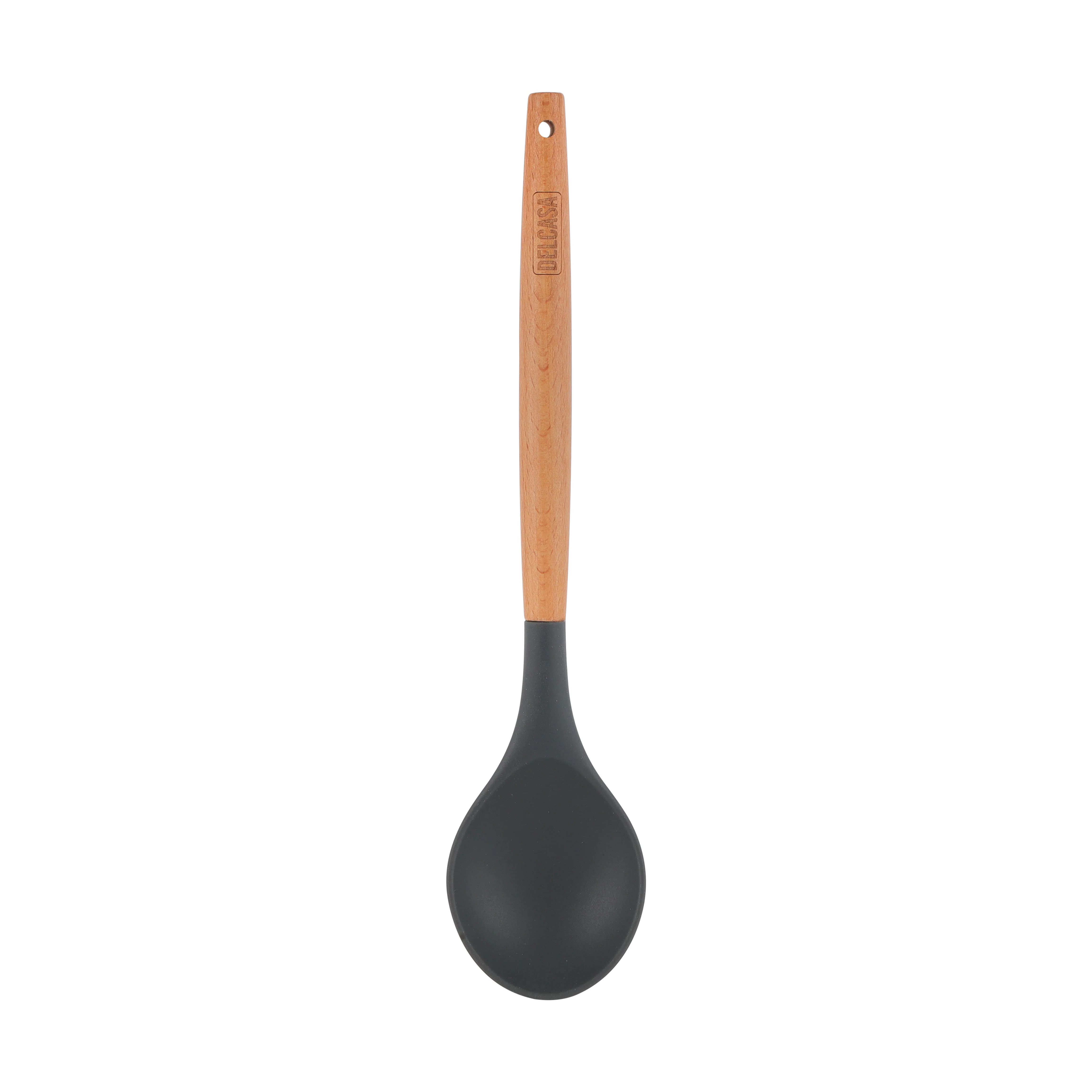 Delcasa DC3170 Silicone Spoon| features premium silicone head with wooden handle| lightweight odor-resistant design & easy-clean construction for daily cooking|