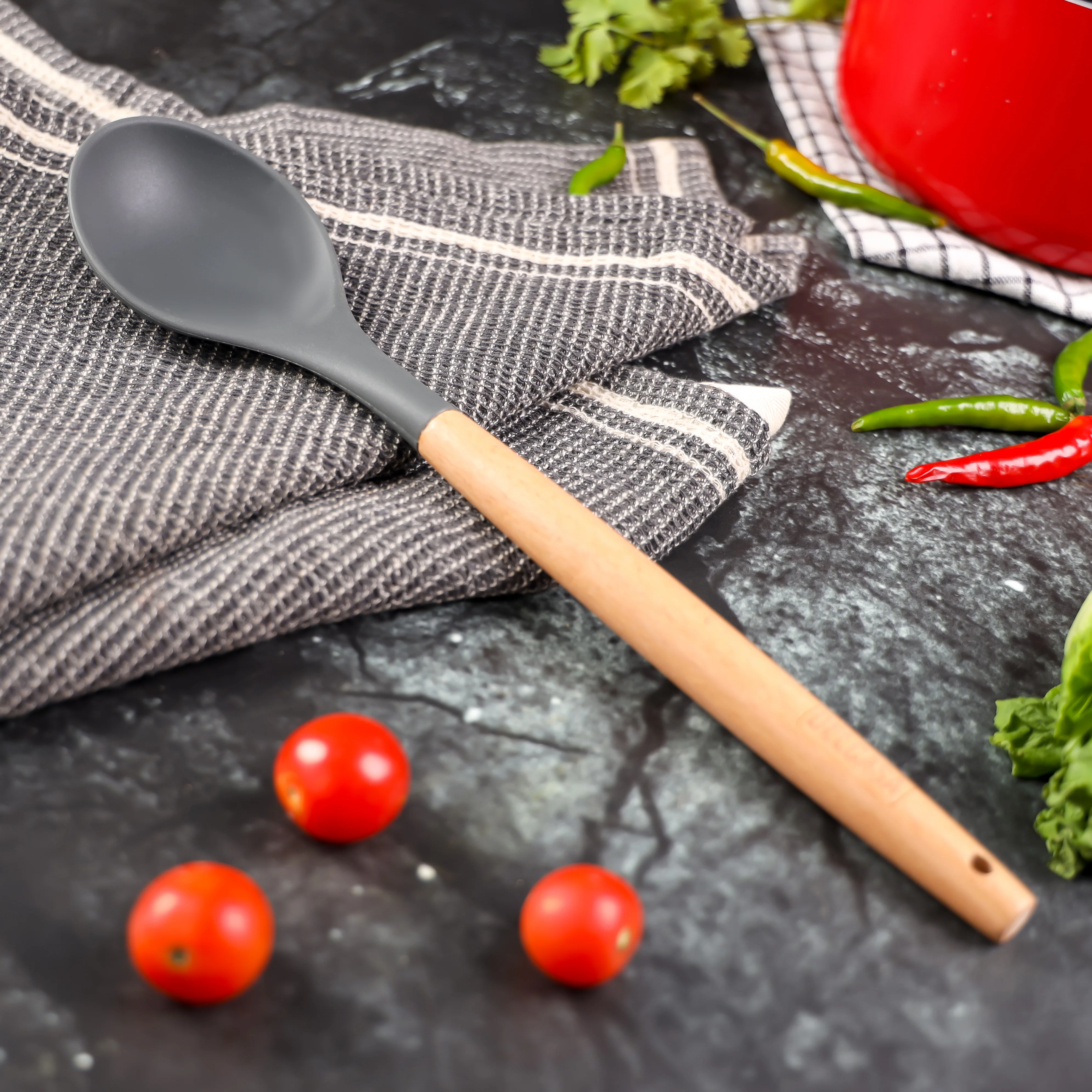 Delcasa DC3170 Silicone Spoon| features premium silicone head with wooden handle| lightweight odor-resistant design & easy-clean construction for daily cooking| - Image 2