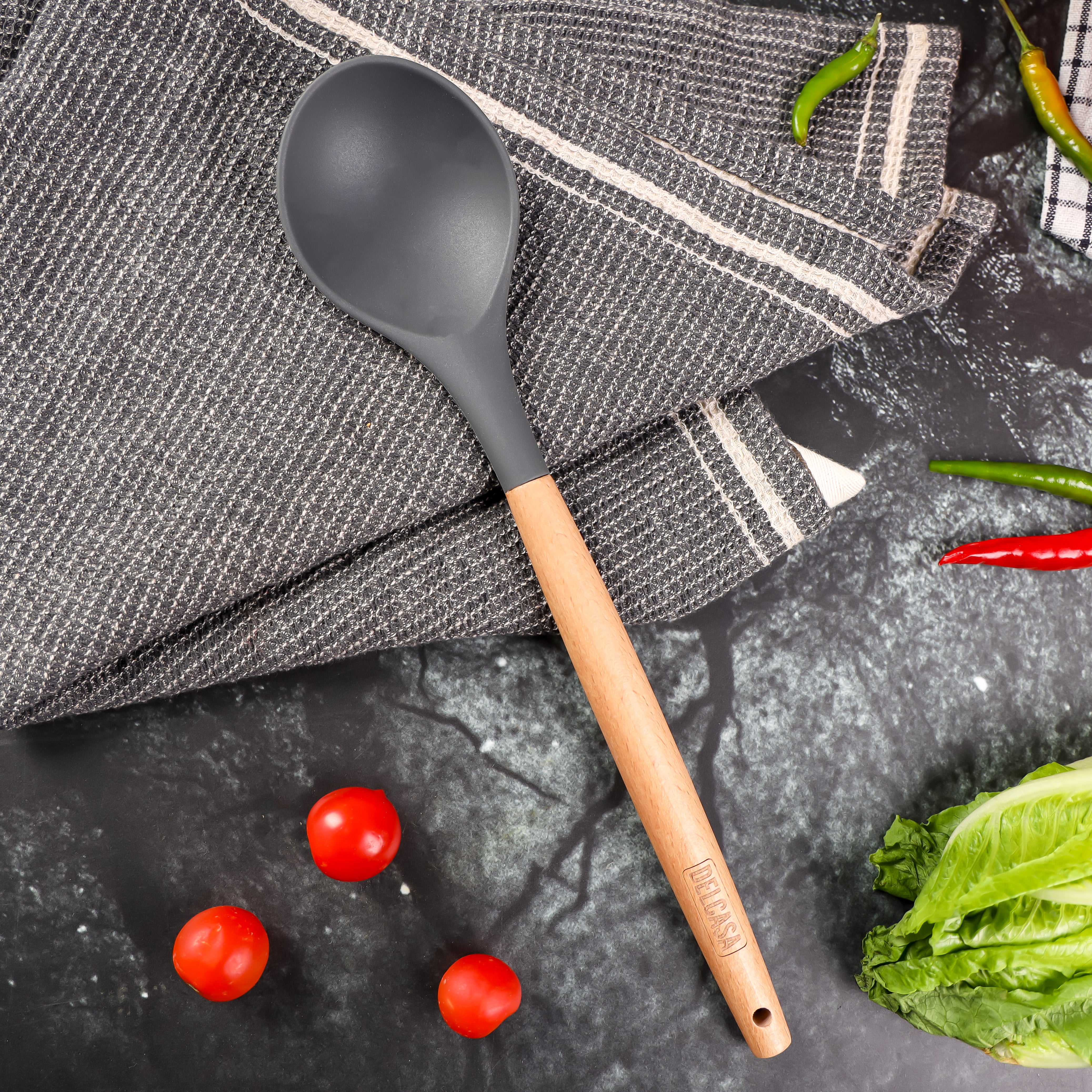 Delcasa DC3170 Silicone Spoon| features premium silicone head with wooden handle| lightweight odor-resistant design & easy-clean construction for daily cooking| - Image 4