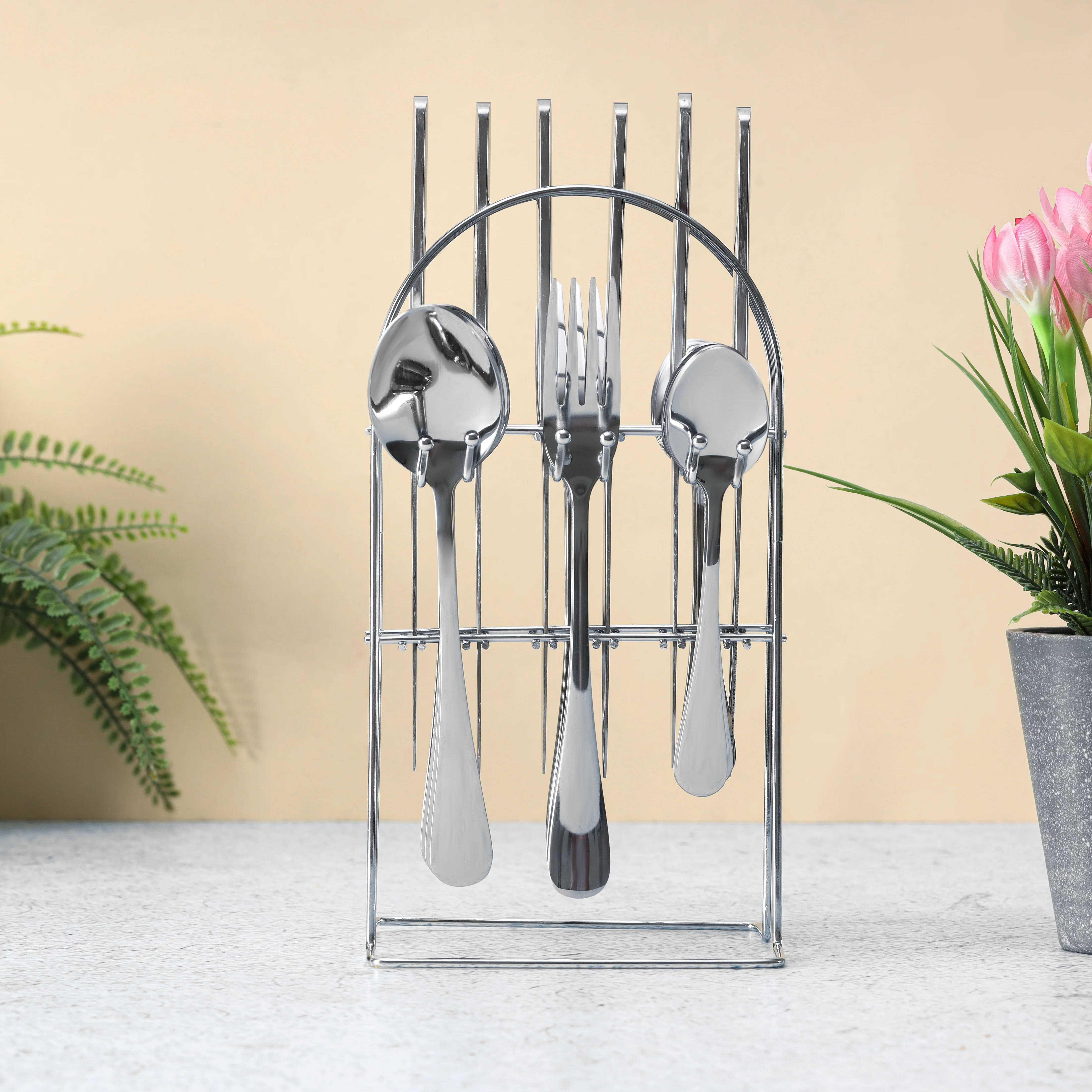 Delcasa DC3270 Stainless Steel Cutlery Set| includes 24pcs with stand and 6 table spoons, forks, knives and tea spoons| Food-grade, hygienic and break-resistant| - Image 2