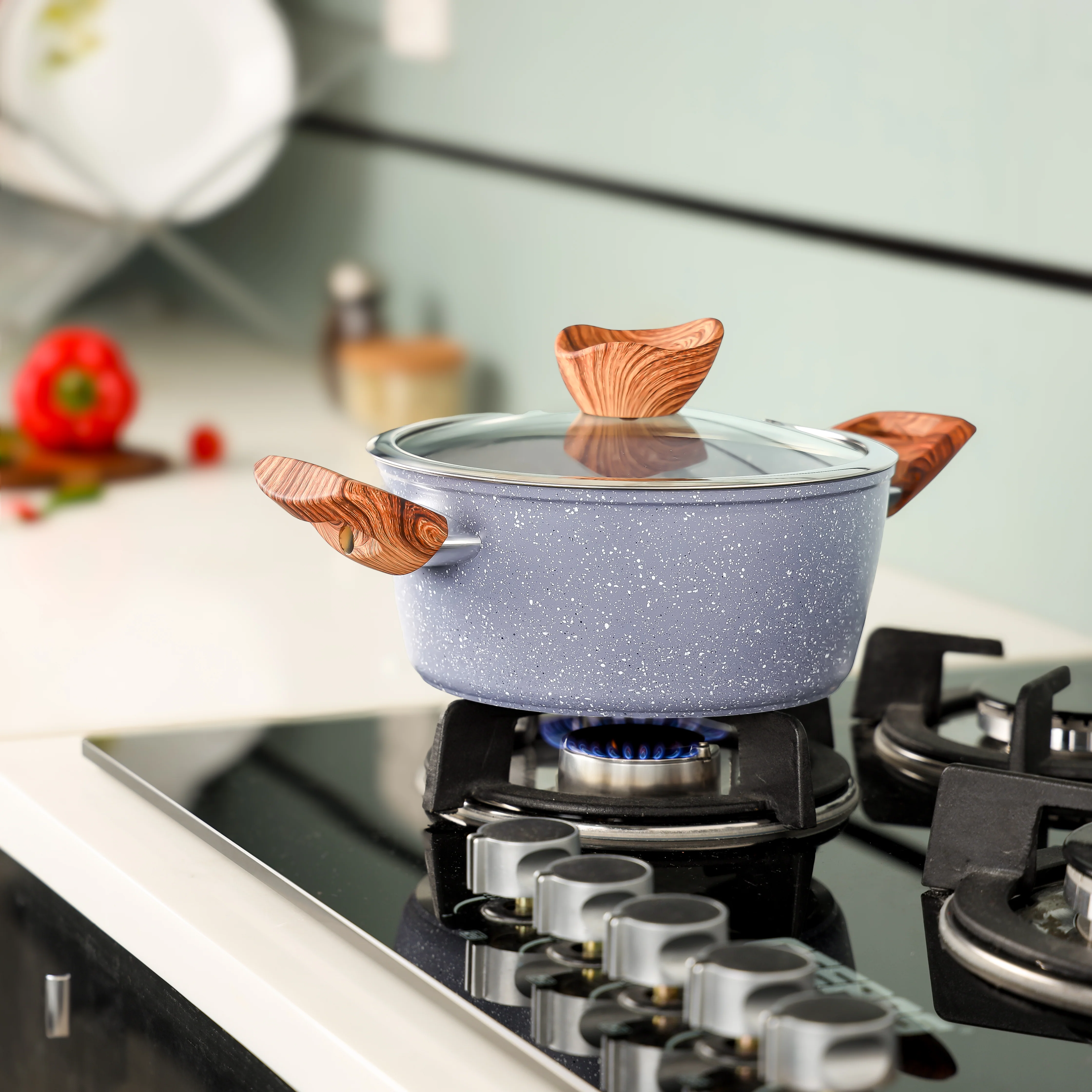 Delcasa DC3326 Essential Casserole | 5-layer durable granite coating with forged aluminium body| tempered glass lid, soft-touch bakelite handles, 20-30cm sizes| - Image 2