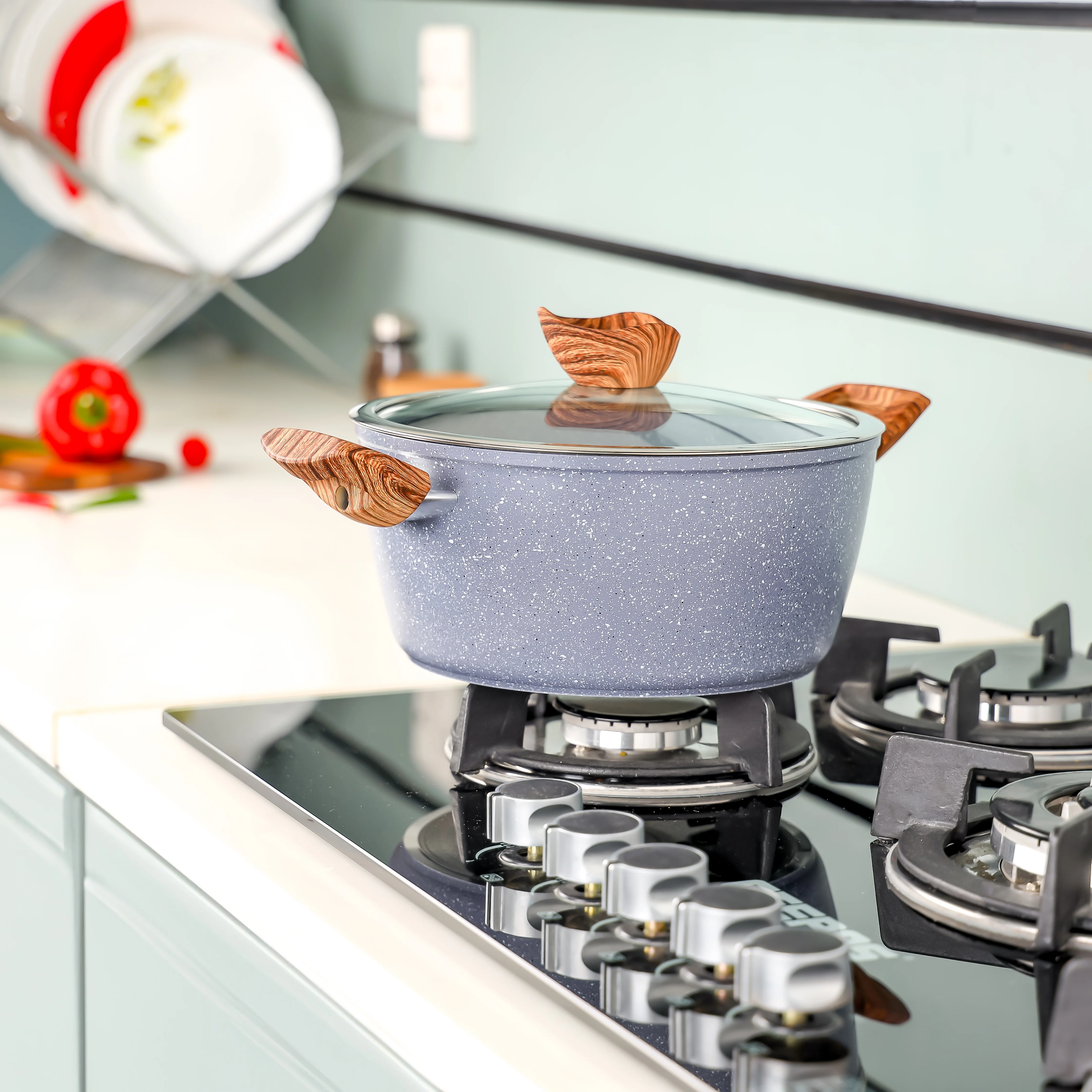 Delcasa DC3328 Granite Coated Casserole | 5-layer non-stick pot and forged aluminium body| induction compatible base, heat resistant exterior and easy to clean| - Image 2