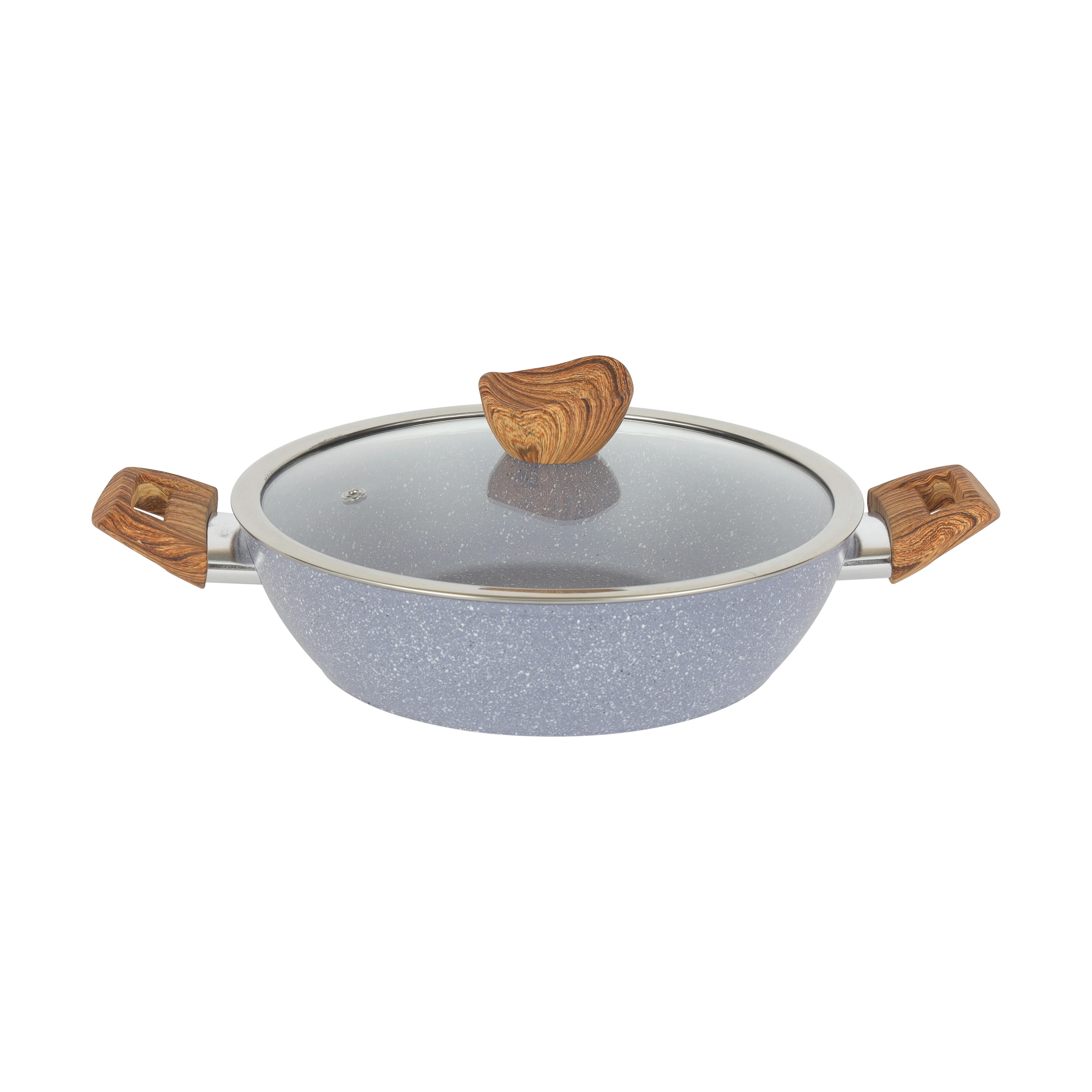 Delcasa DC3333 Essential Wokpan| 5-layer durable granite coating & forged aluminium body| induction bottom, soft-touch bakelite handles and glass lid, 26cm/28cm|