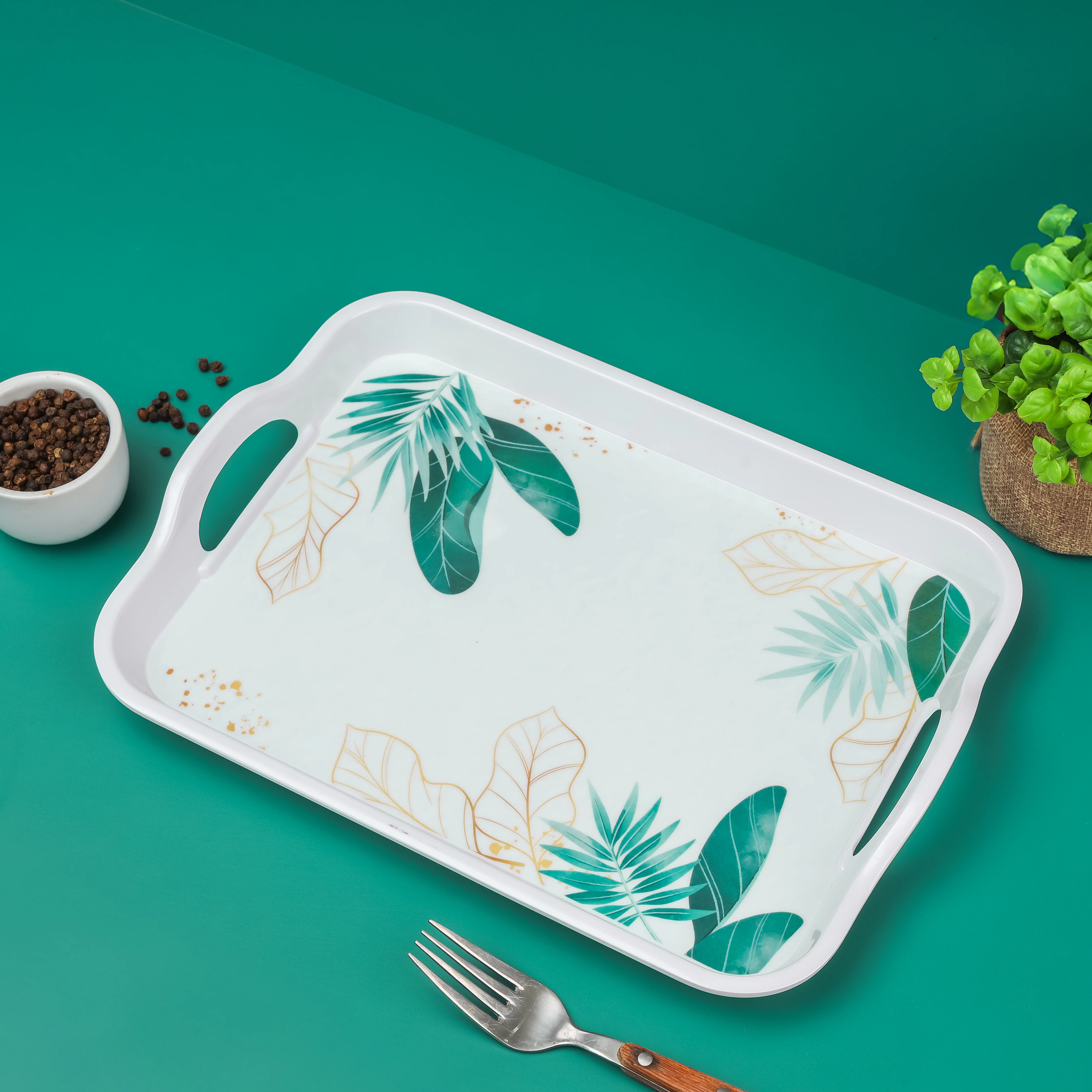 Delcasa DC3395 Melamine Serving Tray| lightweight chip resistant melamine, Microwave oven safe, dishwasher safe, freezer safe & stain resistant for easy serving| - Image 4