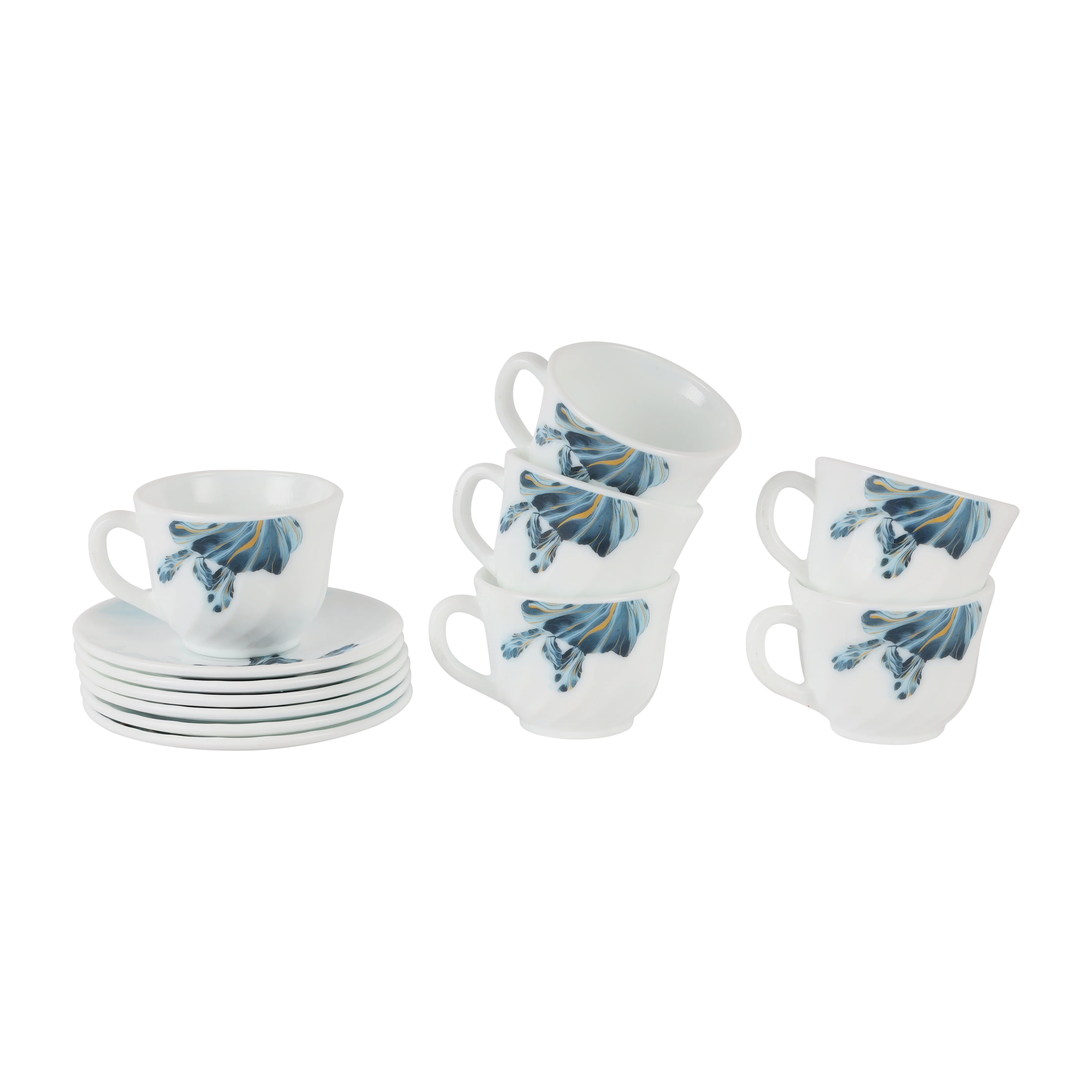 Delcasa DC3400 Opalware Cups & Saucer Set| 12PCS 200ML microwave safe, lightweight and chip-resistant| easy to clean & suitable for Everyday hot & cold serving|
