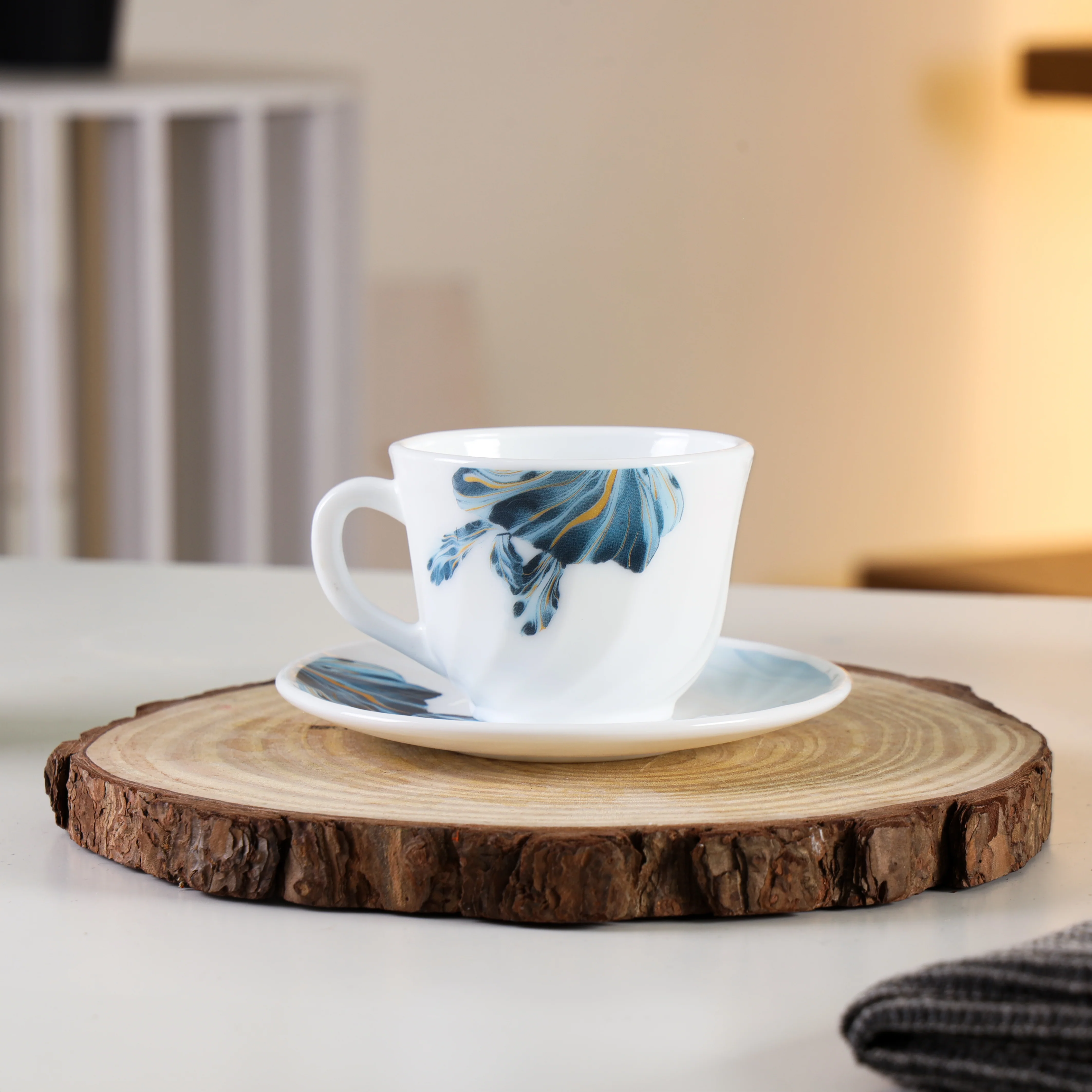 Delcasa DC3400 Opalware Cups & Saucer Set| 12PCS 200ML microwave safe, lightweight and chip-resistant| easy to clean & suitable for Everyday hot & cold serving| - Image 4