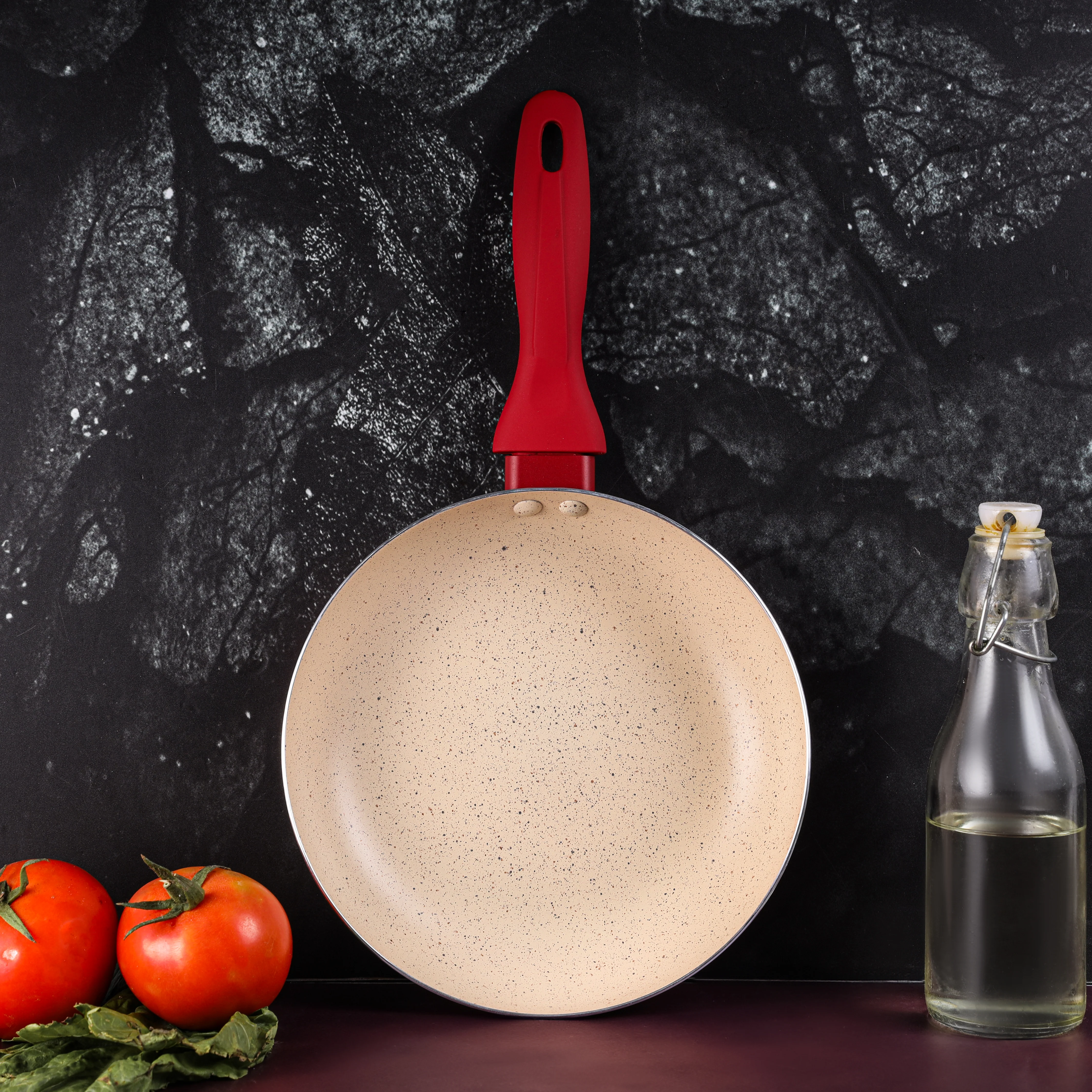 Delcasa DC3411 Marble Coated Frypan | features 3-layer marble coating with pressed aluminium body| 2.5mm thickness & soft bakelite handle, PTFE & PFOA free use| - Image 4