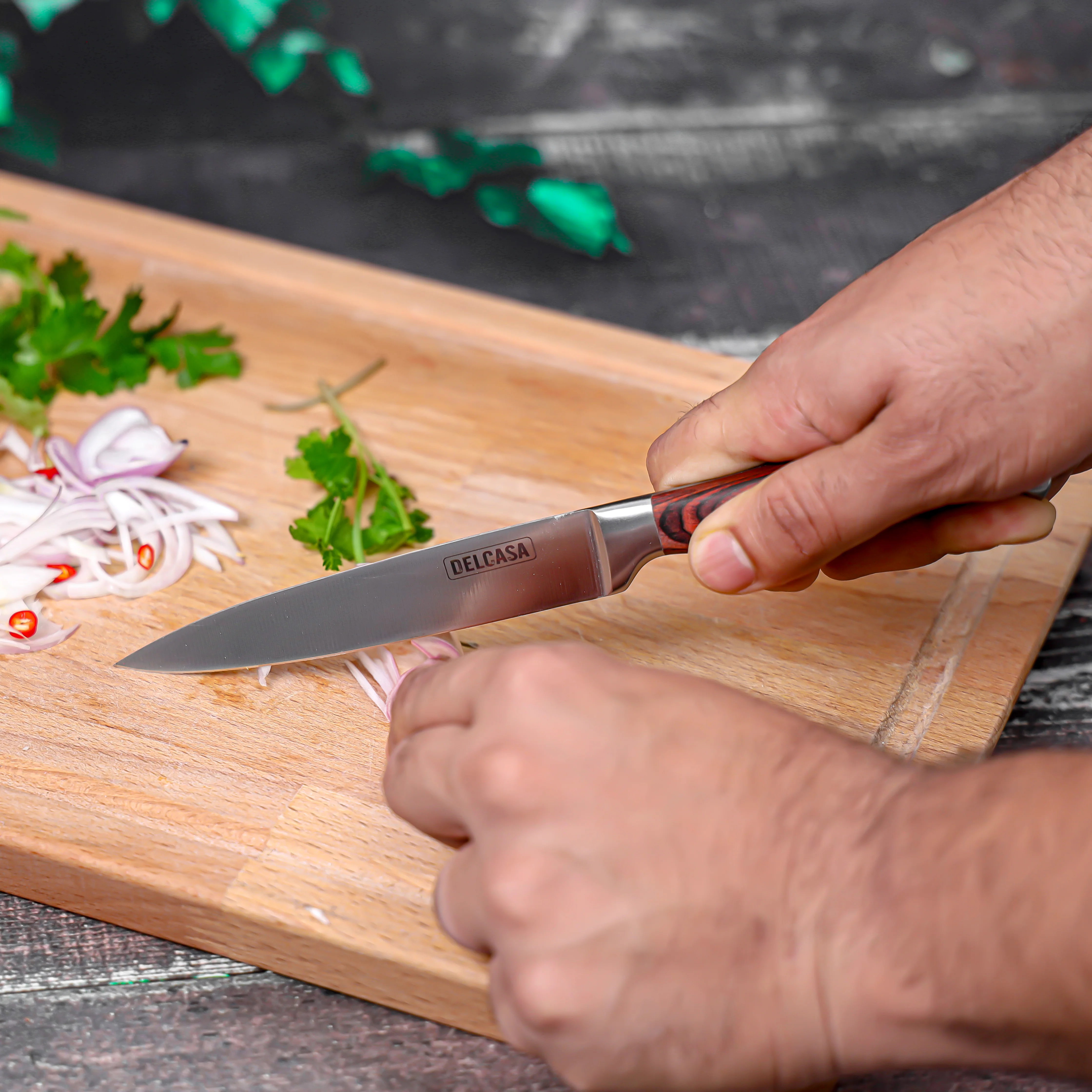 Delcasa DC3443 5” Utility Knife | stainless steel blade with forged wooden handle and sharp precision edge| for smooth kitchen cutting and slicing tasks daily | - Image 3
