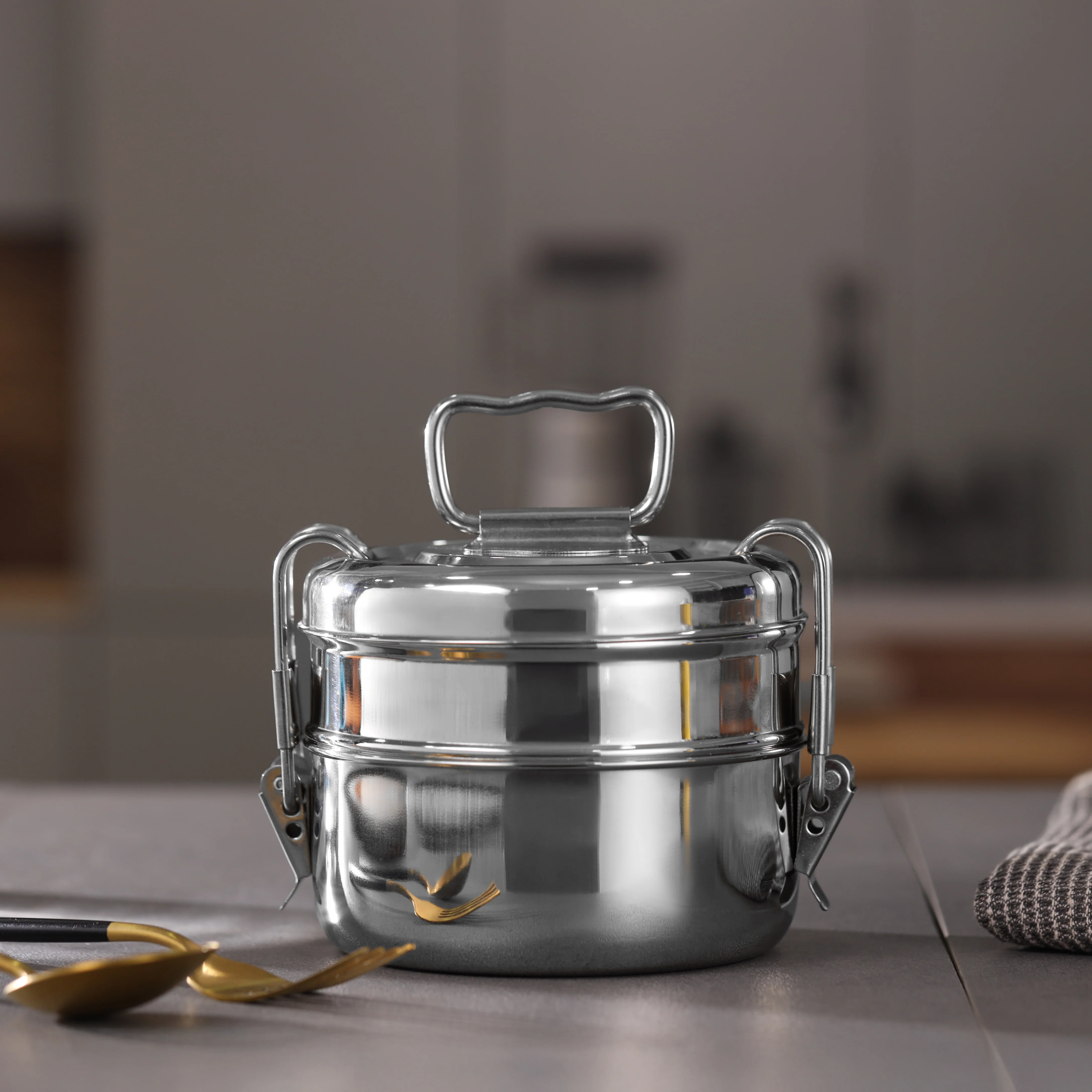 Delcasa DC3518 2 Tier Stainless Steel Food Container| Durable Lunch & Food Storage Container with Secure Locking Clip| Lightweight Anti Rust Design for Daily Use| - Image 2