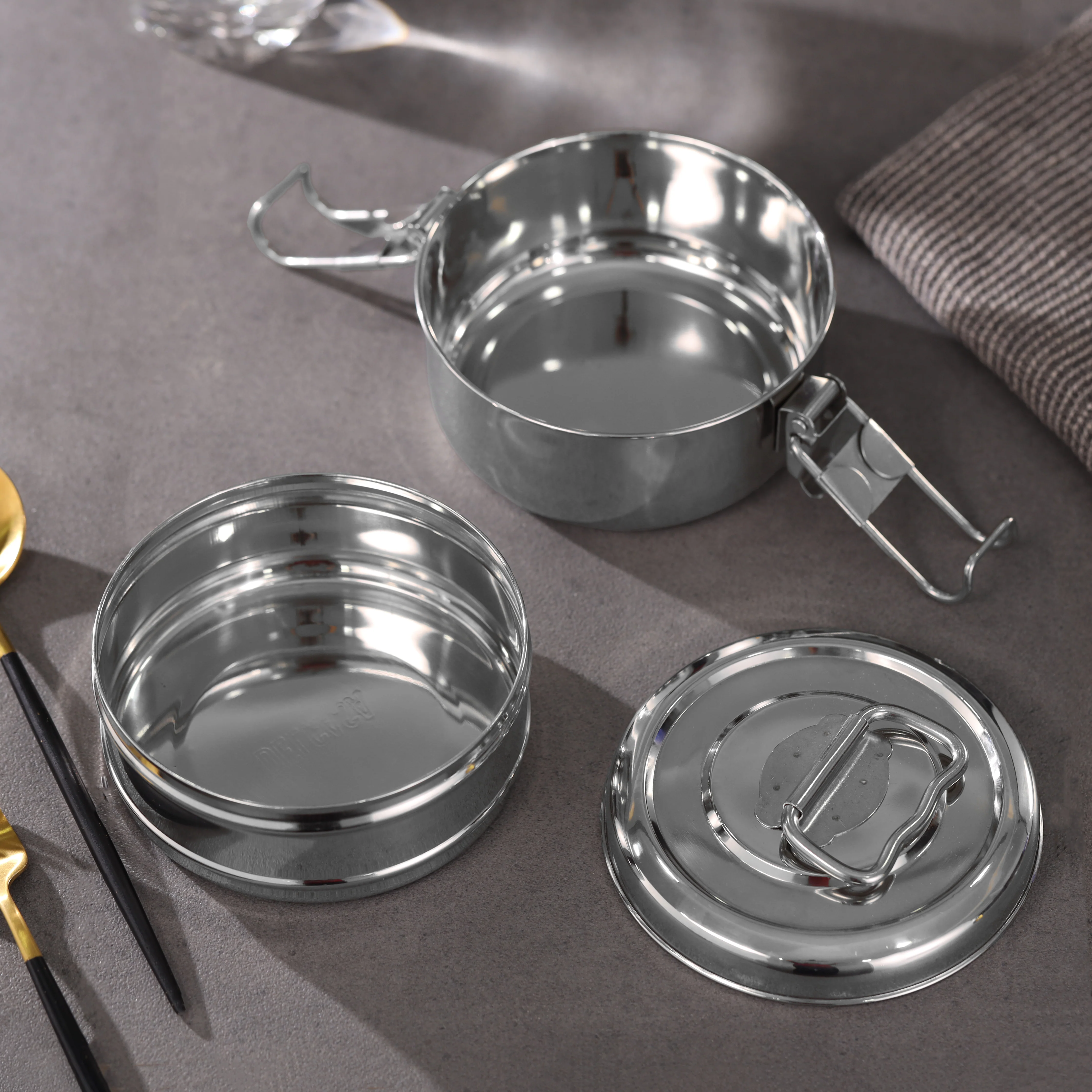 Delcasa DC3518 2 Tier Stainless Steel Food Container| Durable Lunch & Food Storage Container with Secure Locking Clip| Lightweight Anti Rust Design for Daily Use| - Image 3
