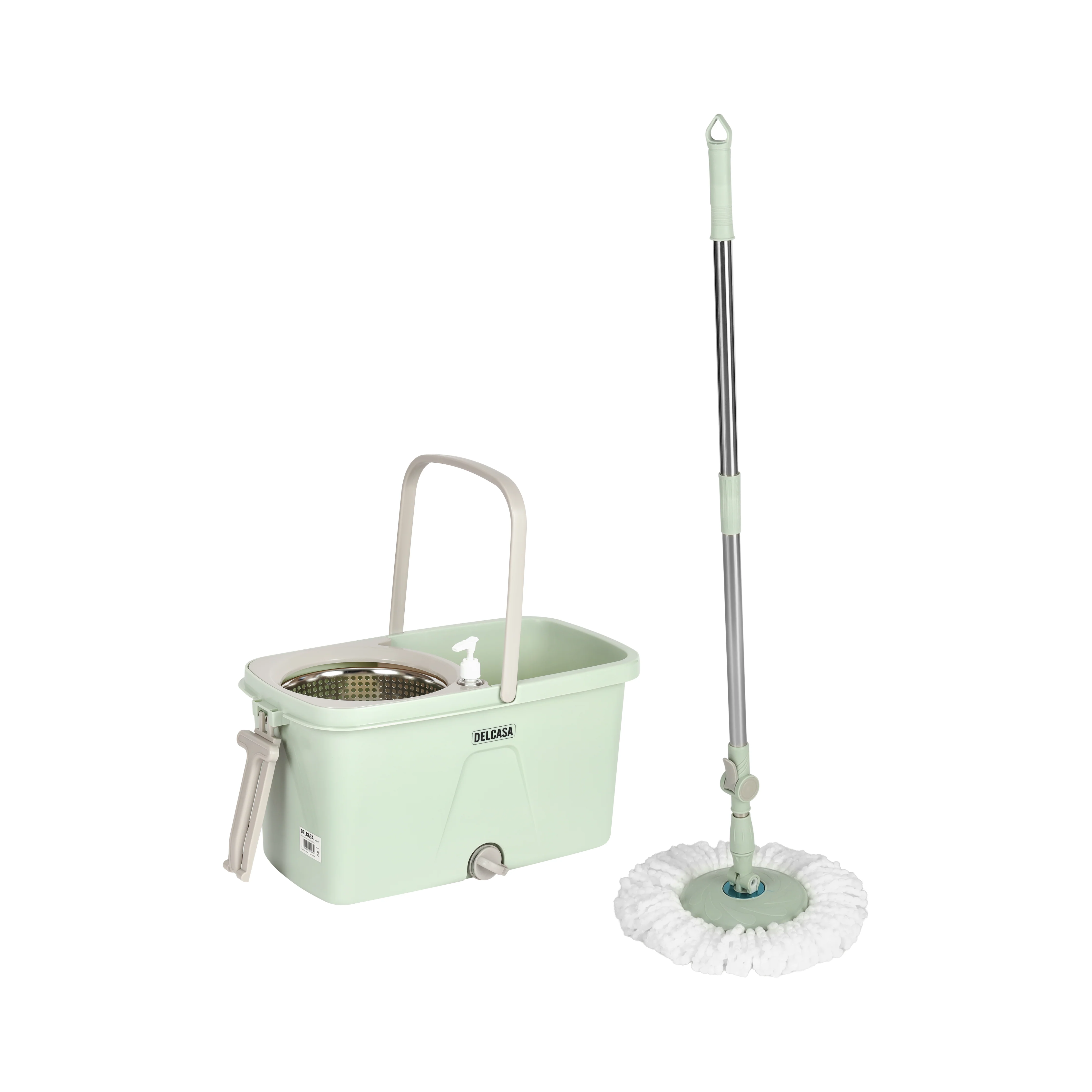 Delcasa DC3573 Spin Easy Mop| 18L bucket with stainless steel drum & 360° rotating mop plate| adjustable handle, microfiber mop head and includes 1 extra refill|