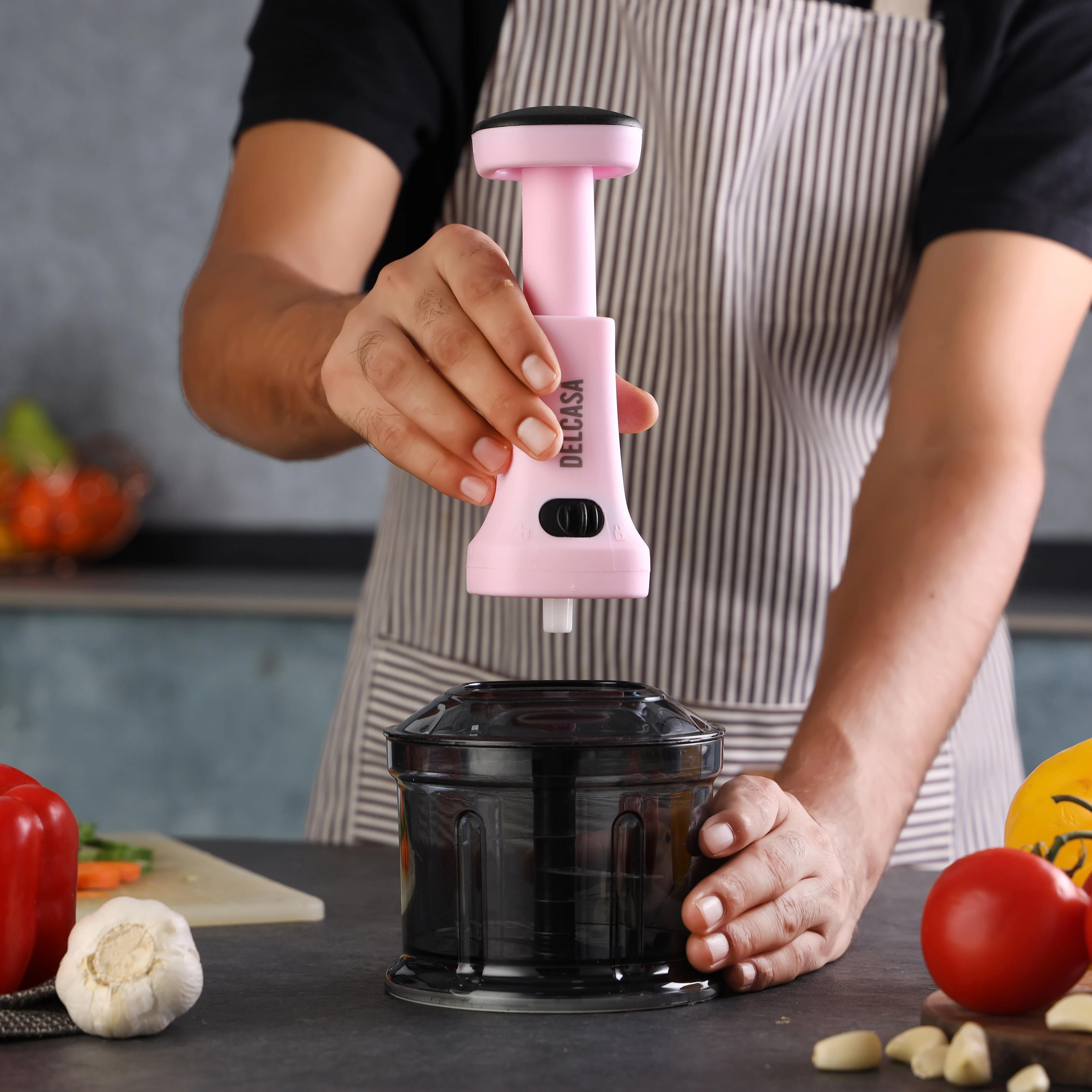 Delcasa DC3674 Push Chopper| sharp stainless-steel blades for effortless chopping within seconds| BPA free food grade build, anti-skid handle and easy cleaning| - Image 2