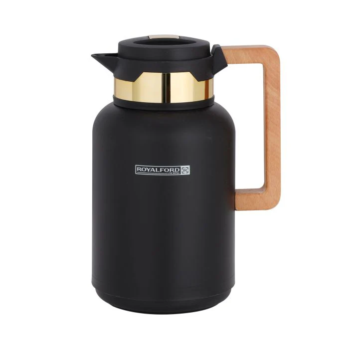 Double Wall Vacuum Jug with Wooden Handle, 1L, RF10172 | Thermal Insulated Airpot | Keep Drinks Hot/ Cold | Asbestos-Free Pink Glass Inner | Portable & Leak Proof Thermal Flask - Image 2