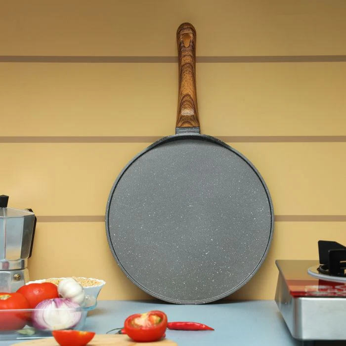 Flat Griddle Tawa, Granite Coated Aluminium, RF10766 | 5 Layer Construction | Strong Wood-finish Bakelite Handle | Compatible with Gas, Hot Plate, Halogen, Ceramic - Image 7