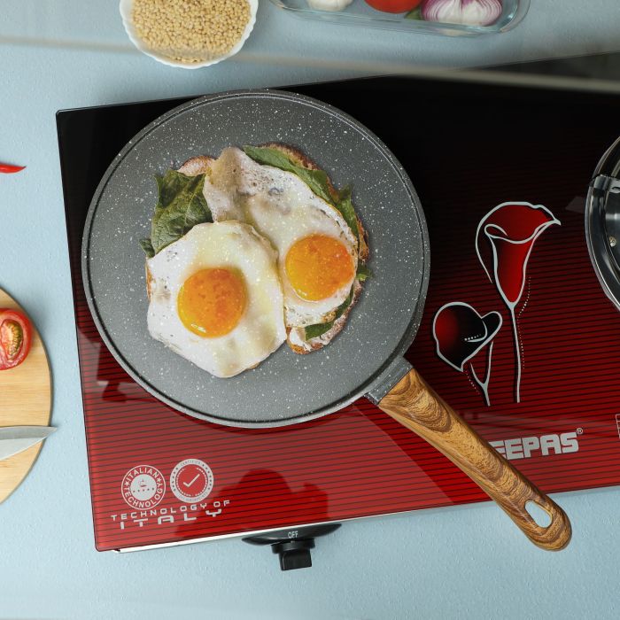 Flat Griddle Tawa, Granite Coated Aluminium, RF10766 | 5 Layer Construction | Strong Wood-finish Bakelite Handle | Compatible with Gas, Hot Plate, Halogen, Ceramic - Image 8