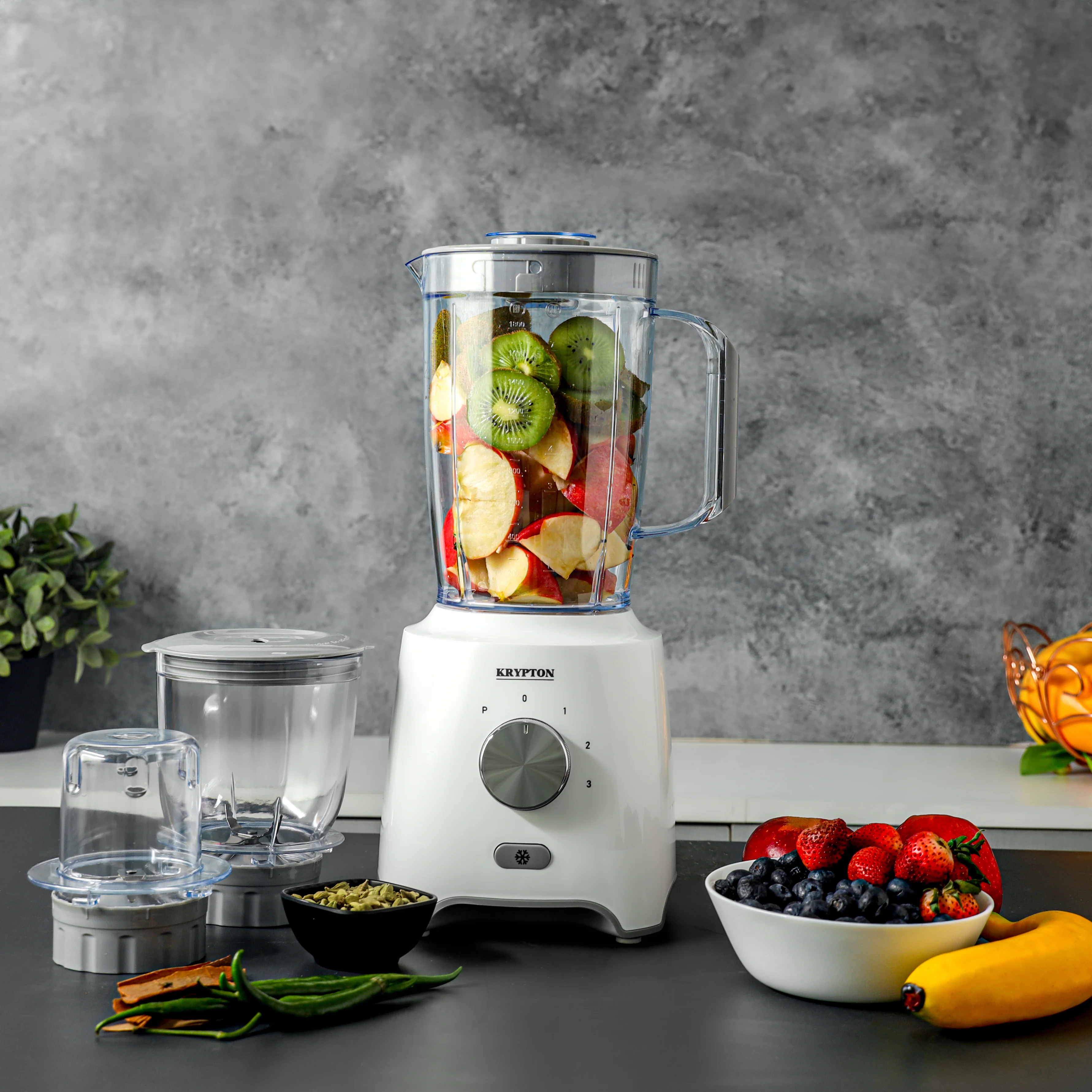 Krypton KNB6029N 3-in-1 Blender | 600W motor, 1.8L jar, grinder and chopper, stainless steel blades| turbo function, 3-speed control, grinding & chopping tasks| - Image 2
