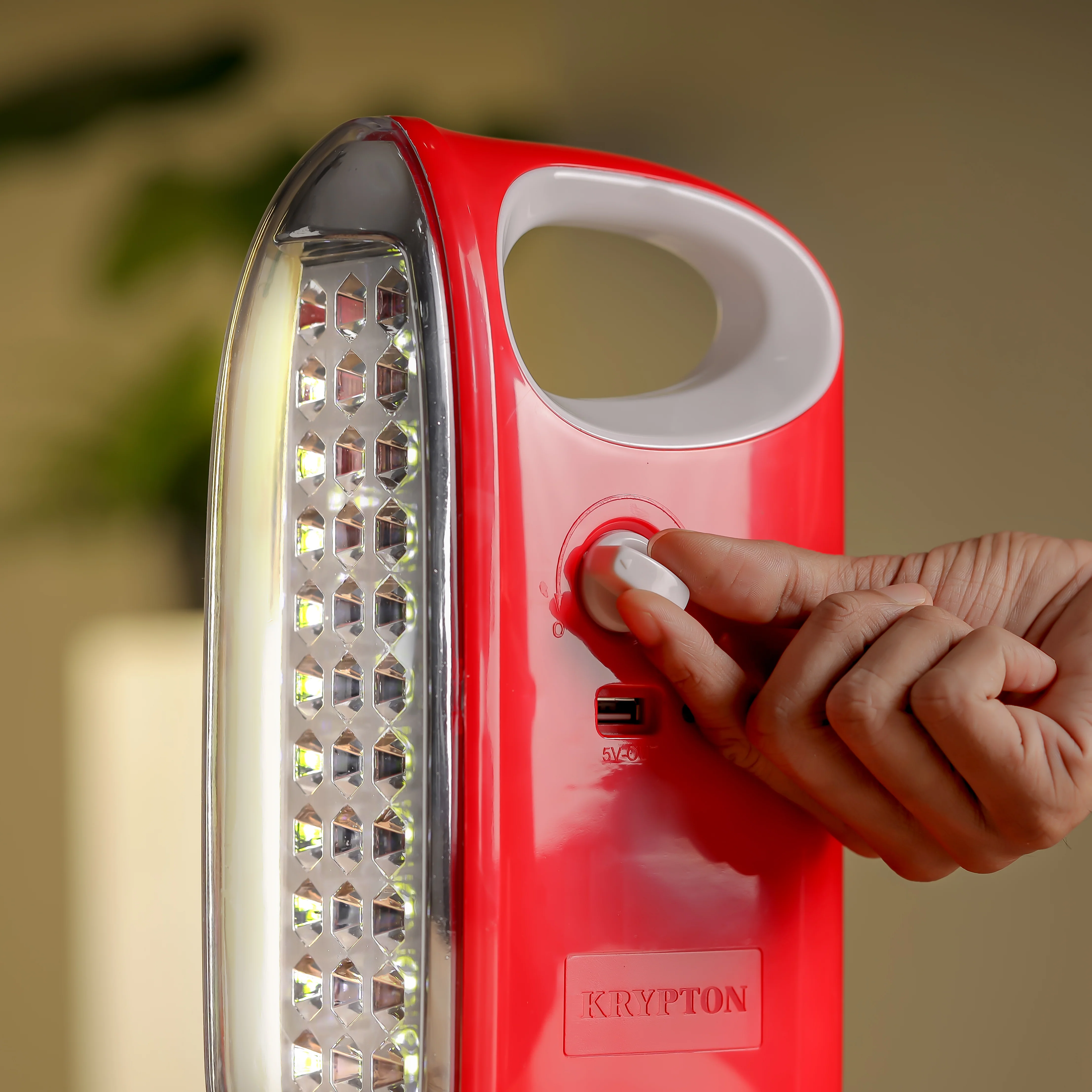 Krypton KNE5179 Rechargeable Emergency Lantern| 60 hours backup, solar input & USB output| dual SMD LEDs, dimmer control, 4V battery for reliable indoor & outdoor| - Image 3