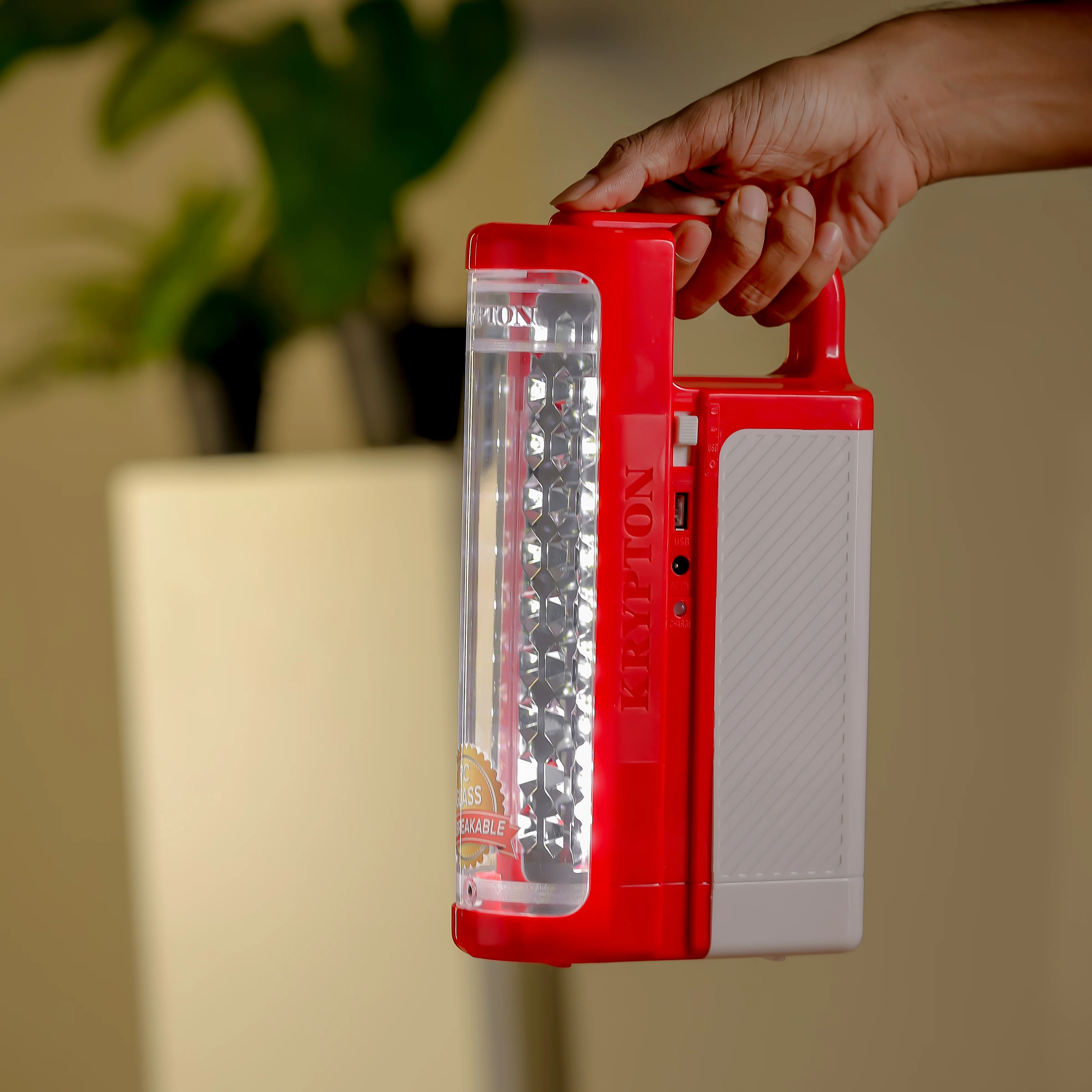 Krypton KNE5179 Rechargeable Emergency Lantern| 60 hours backup, solar input & USB output| dual SMD LEDs, dimmer control, 4V battery for reliable indoor & outdoor| - Image 5