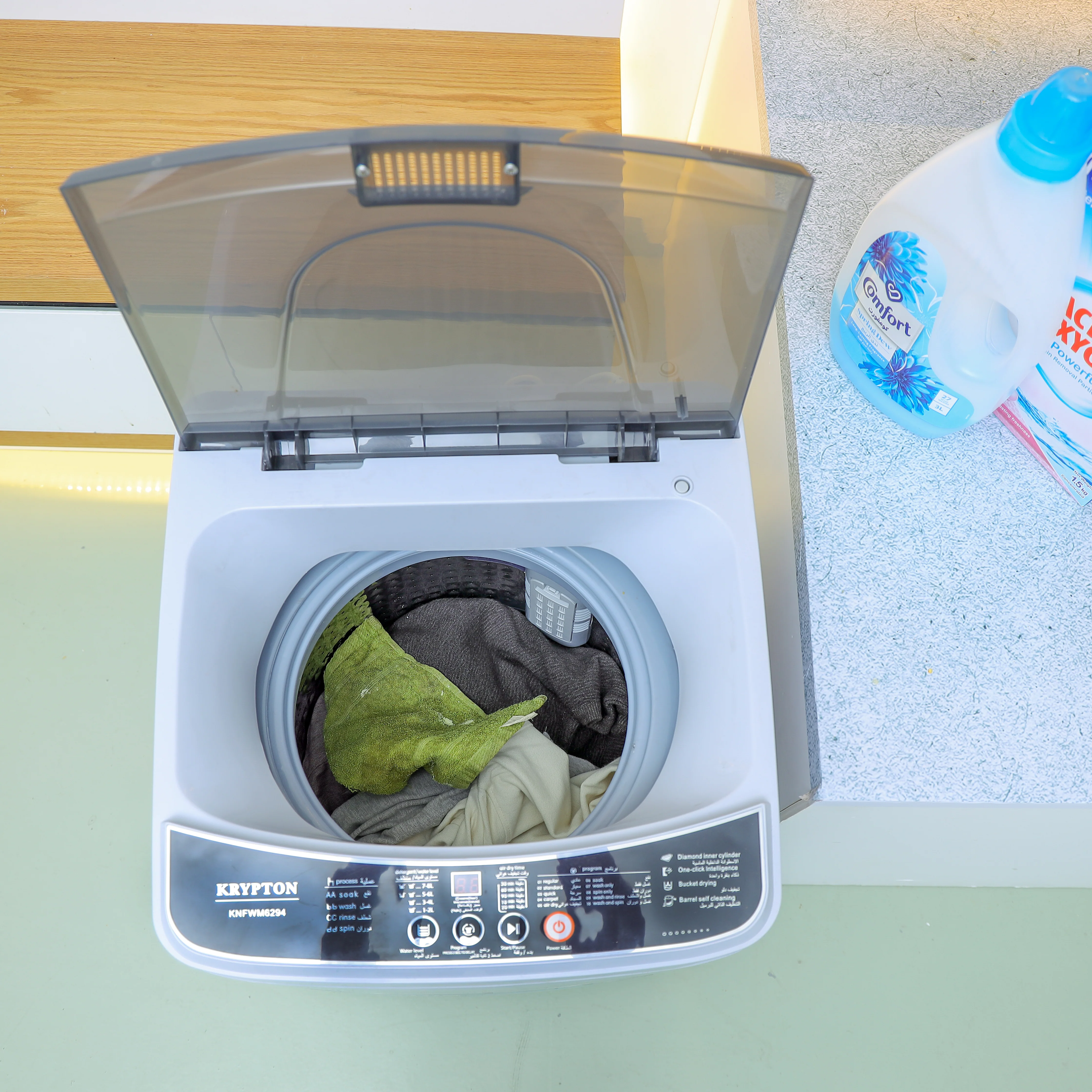 Krypton KNFWM6294 Fully Automatic Washing Machine 6KG| Top Load Design with Diamond Inner Drum| One-Touch Wash, Bucket Drying, Low Noise Operation & Compact Build| - Image 4