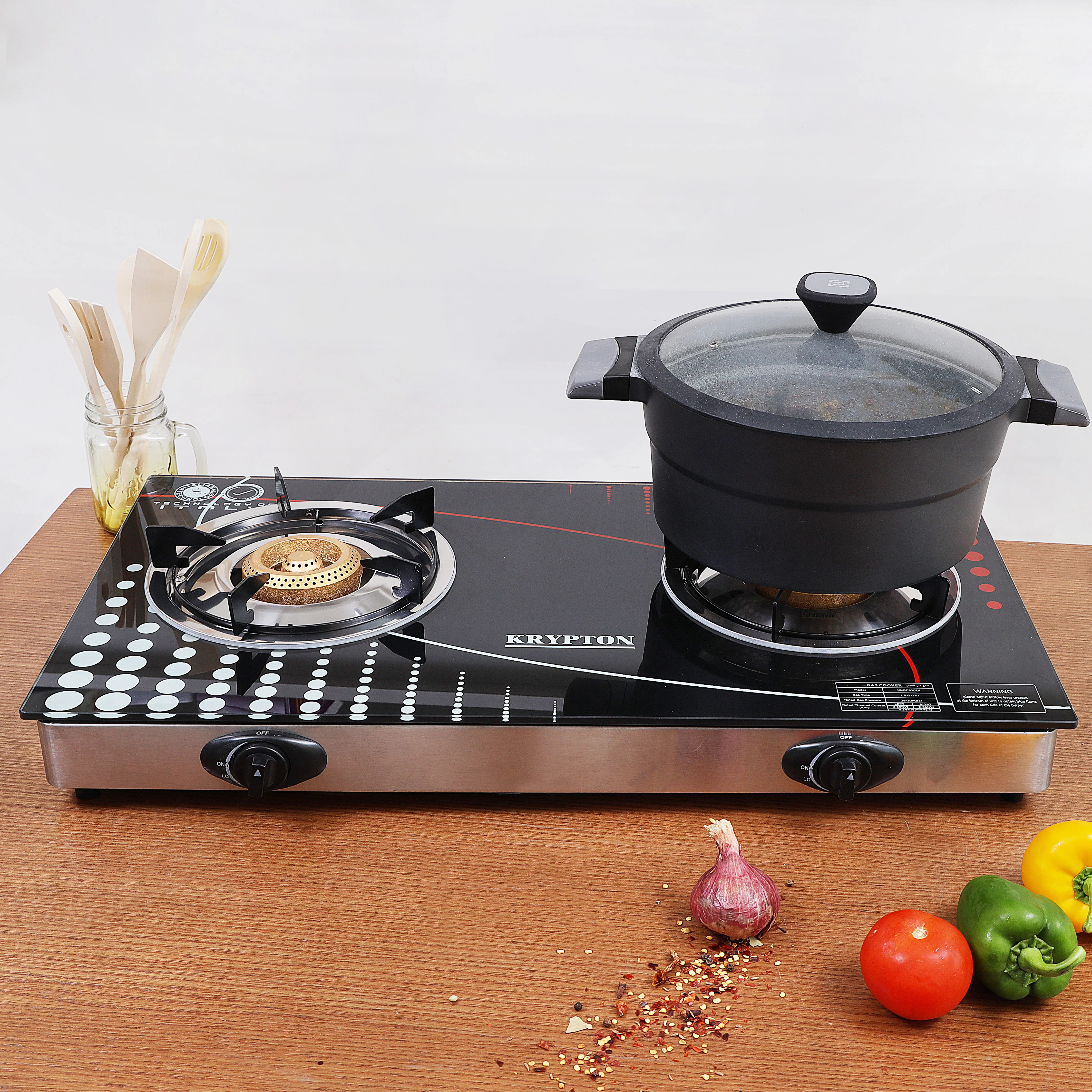 Krypton KNGC6002N Double Burner Gas Cooker | Auto Ignition with Stainless Steel Frame & Tray| Energy Efficient LPG Stove, Heavy Duty Burners & Low Gas Consumption Design| - Image 5