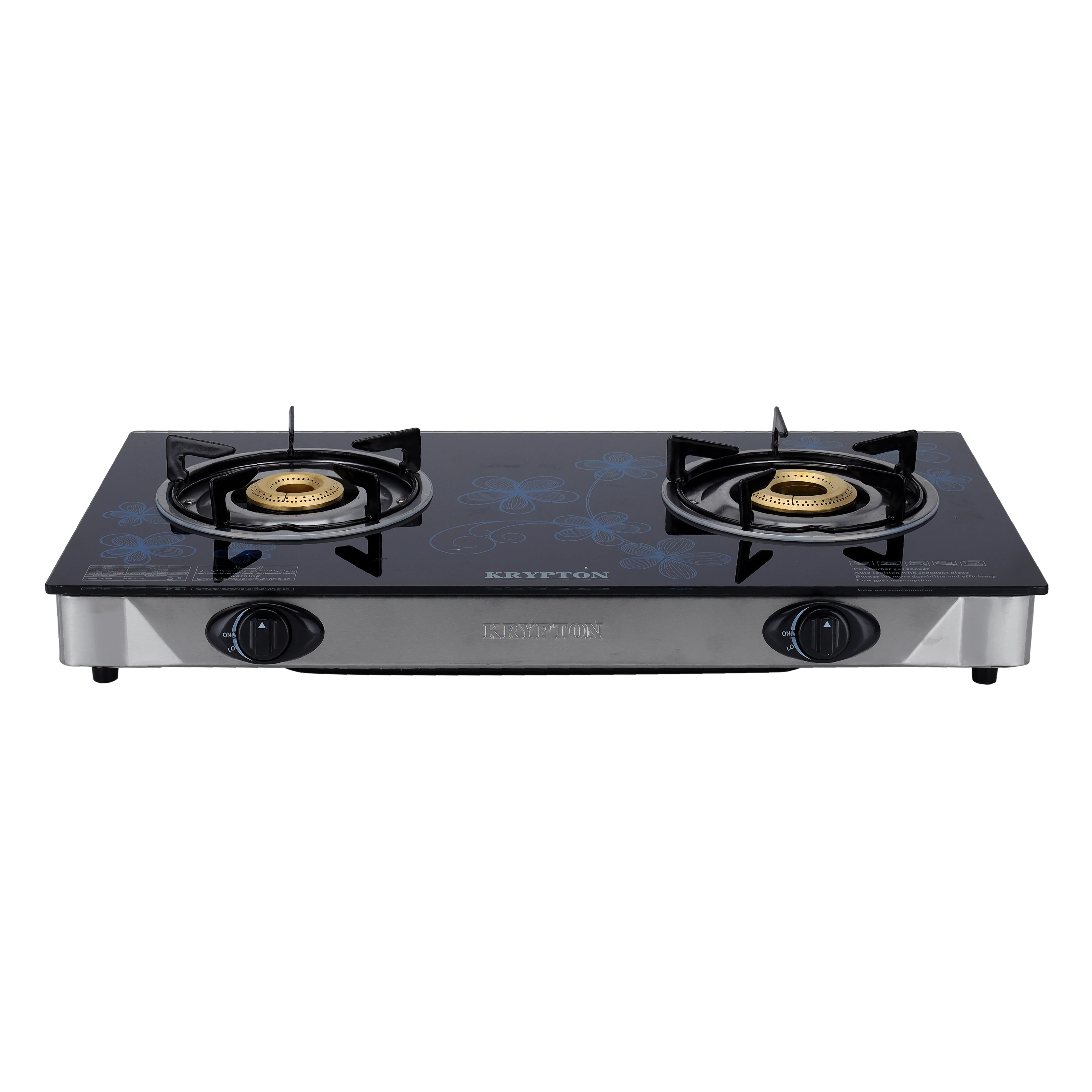 Krypton KNGC6348 Gas Cooker | 2 Burner Tempered Glass LPG Stove with Auto Ignition| Brass Burners, Durable Design, Efficient Cooking Performance for Modern Kitchens Use|