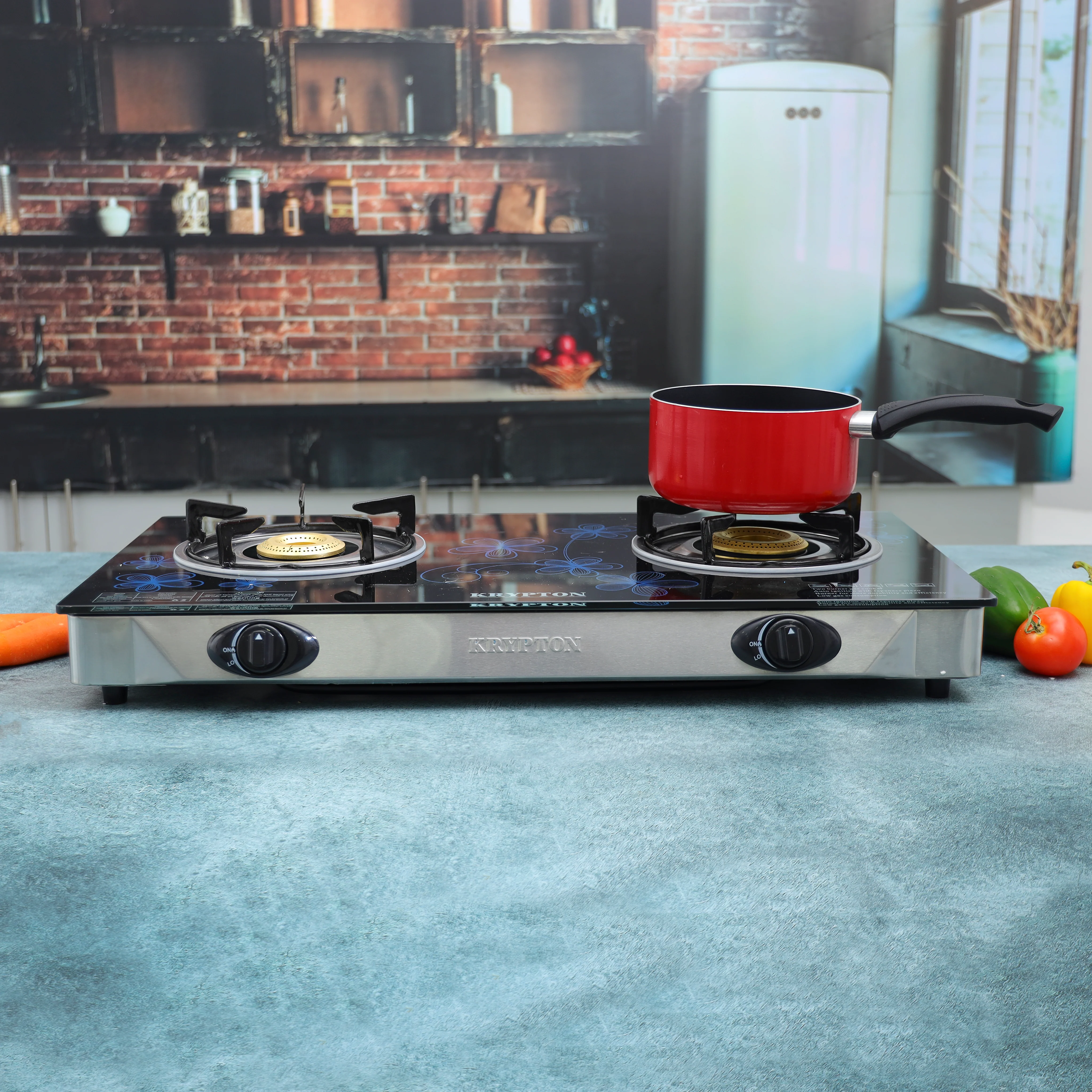 Krypton KNGC6348 Gas Cooker | 2 Burner Tempered Glass LPG Stove with Auto Ignition| Brass Burners, Durable Design, Efficient Cooking Performance for Modern Kitchens Use| - Image 2