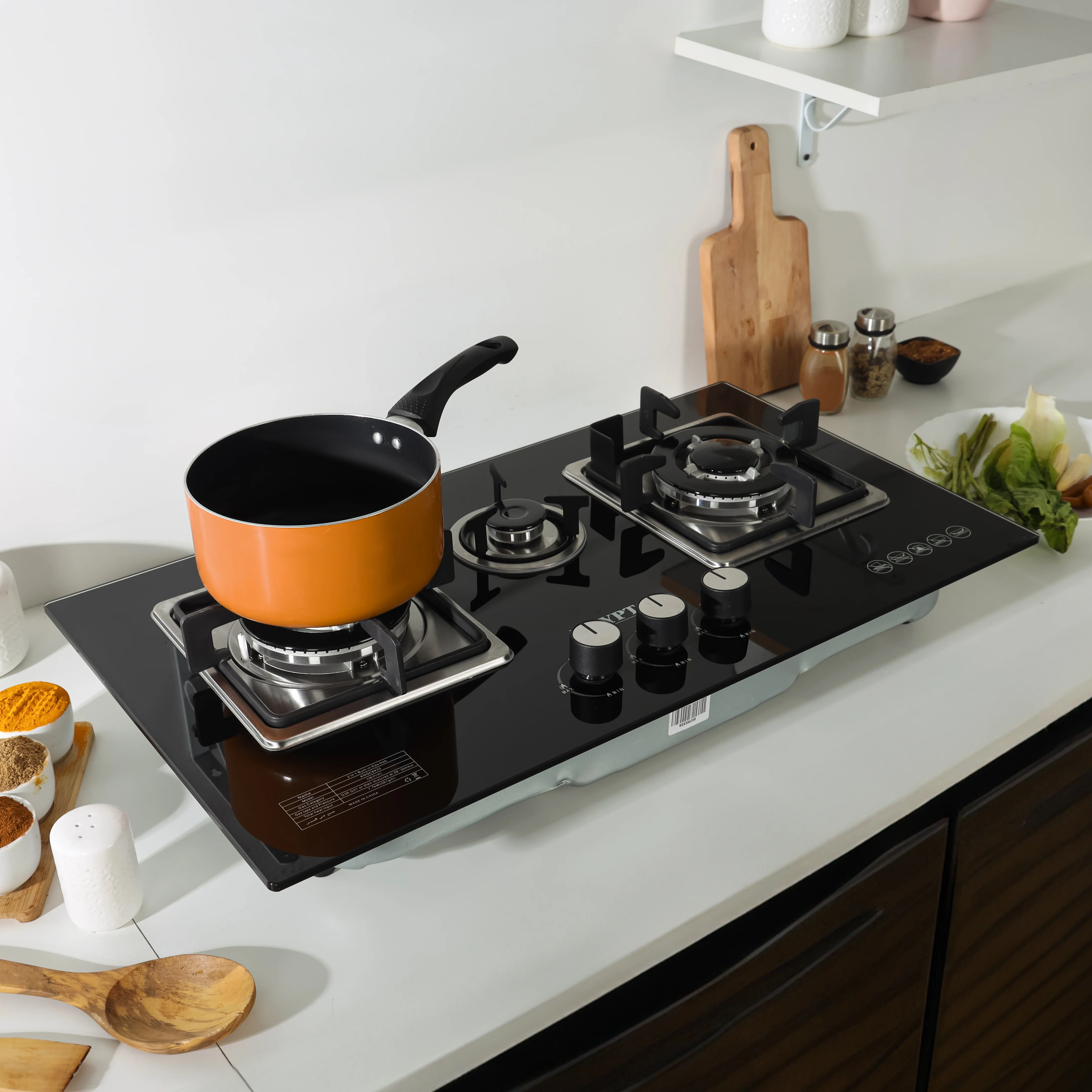 Krypton KNGC6433 Built-in Gas Hob | 3 Sabaf burners with durable tempered glass surface| pulse ignition system, strong pan supports, and efficient low gas consumption| - Image 3