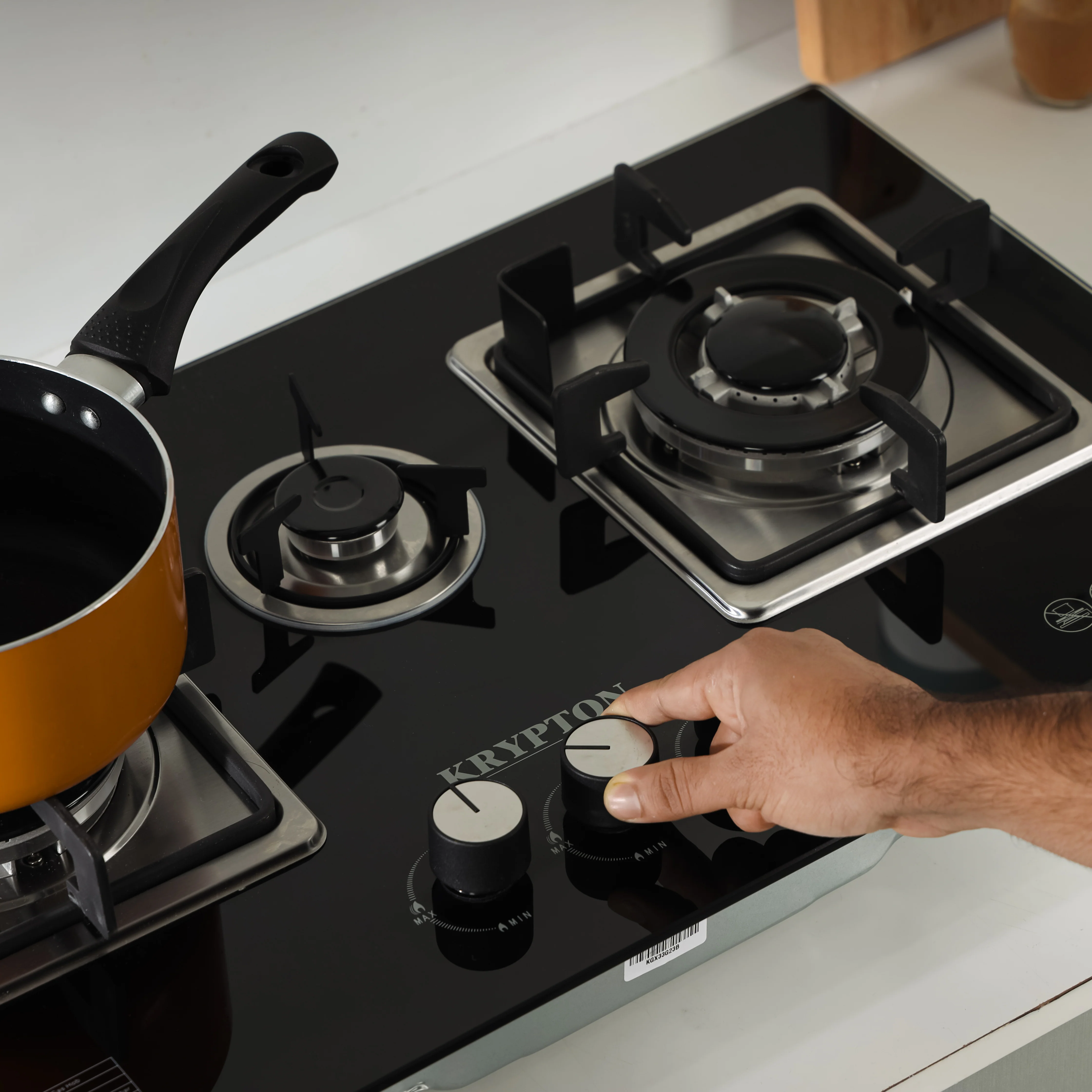 Krypton KNGC6433 Built-in Gas Hob | 3 Sabaf burners with durable tempered glass surface| pulse ignition system, strong pan supports, and efficient low gas consumption| - Image 4