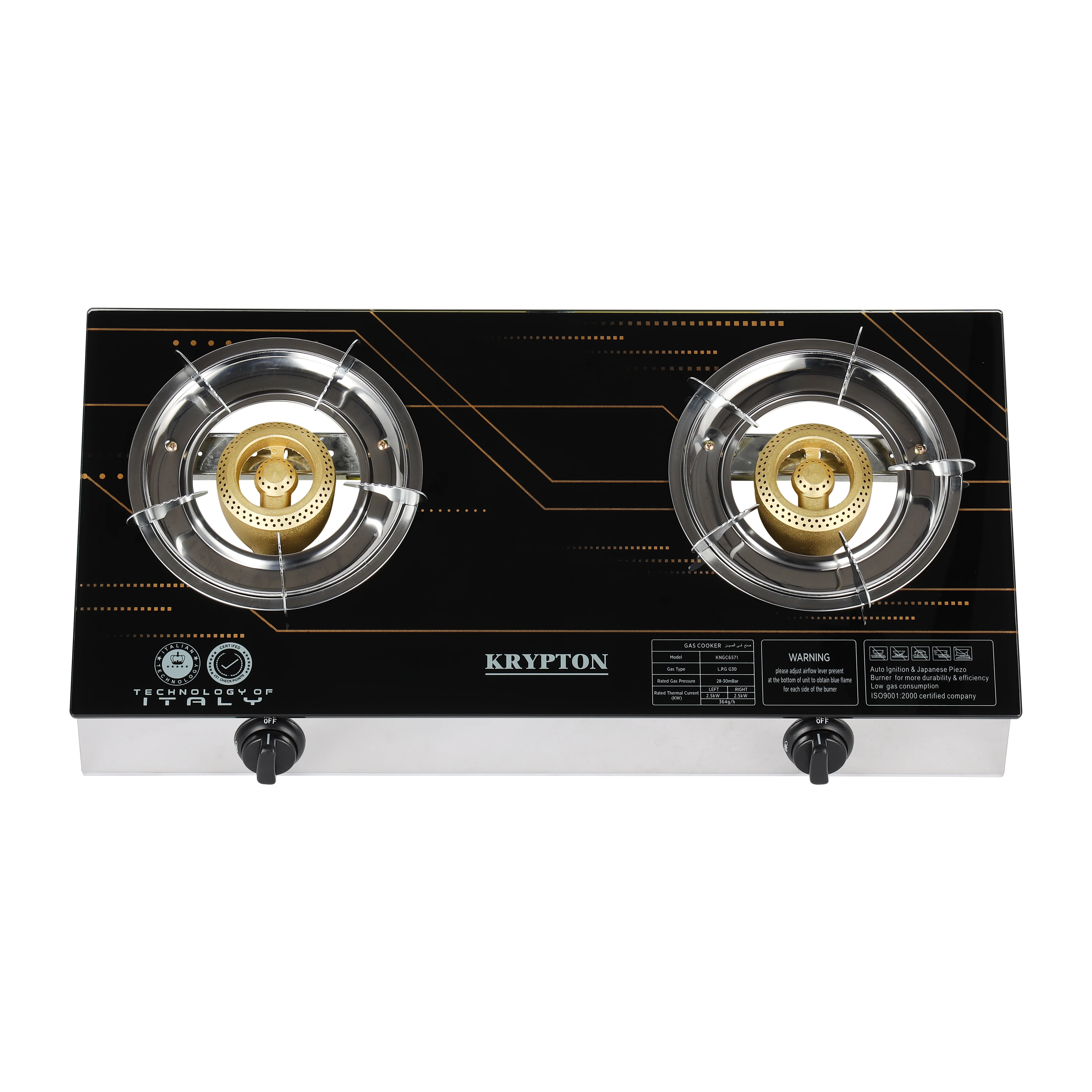 Krypton KNGC6571 Gas Cooker | dual heavy-duty burners with stainless steel frame and tray| auto ignition system, fuel-efficient performance, and low gas consumption|