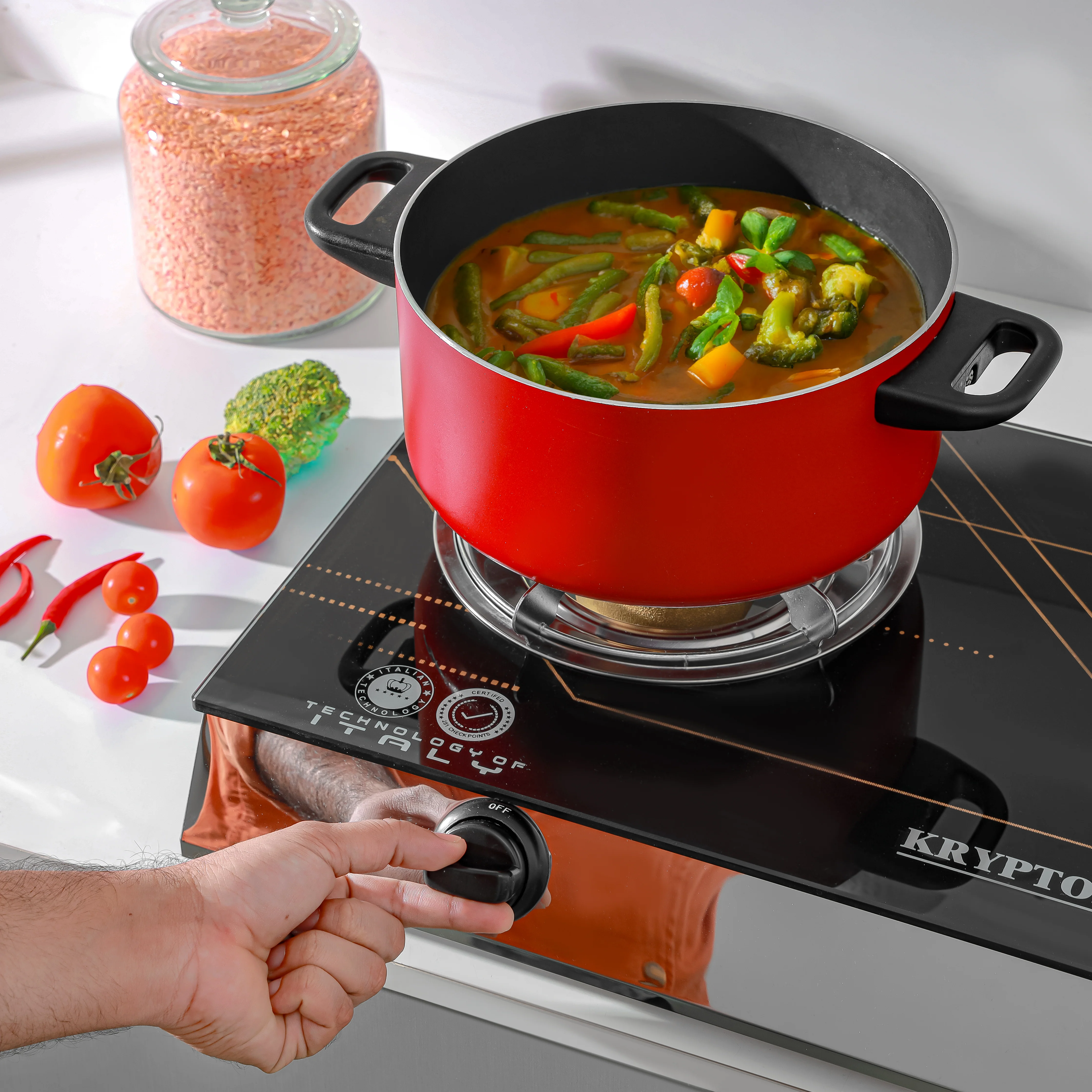 Krypton KNGC6571 Gas Cooker | dual heavy-duty burners with stainless steel frame and tray| auto ignition system, fuel-efficient performance, and low gas consumption| - Image 4