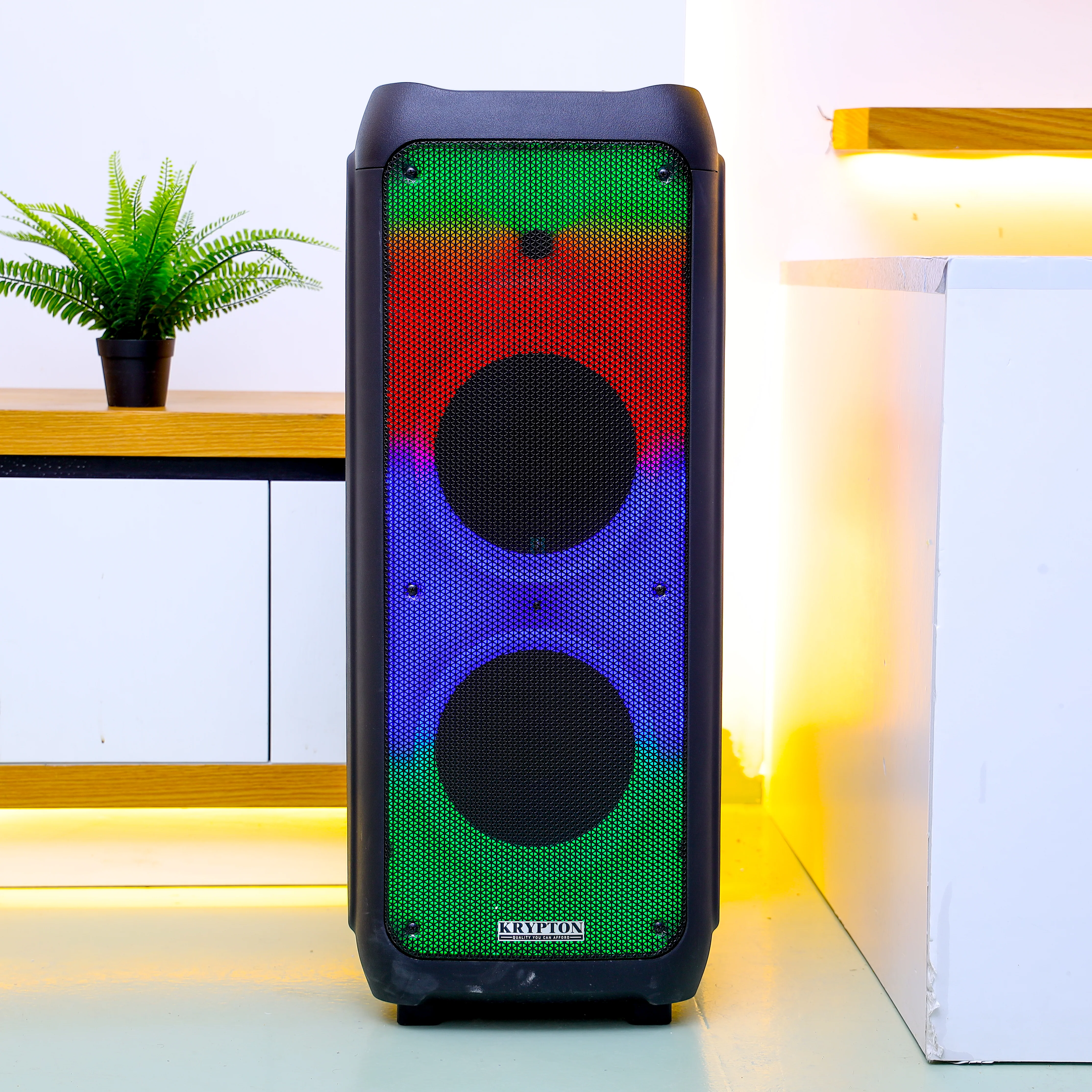 Krypton KNMS5193 Rechargeable Professional Speaker with wireless mic| Bluetooth connectivity, powerful sound output, LED lighting effects & multiple playback options - Image 2