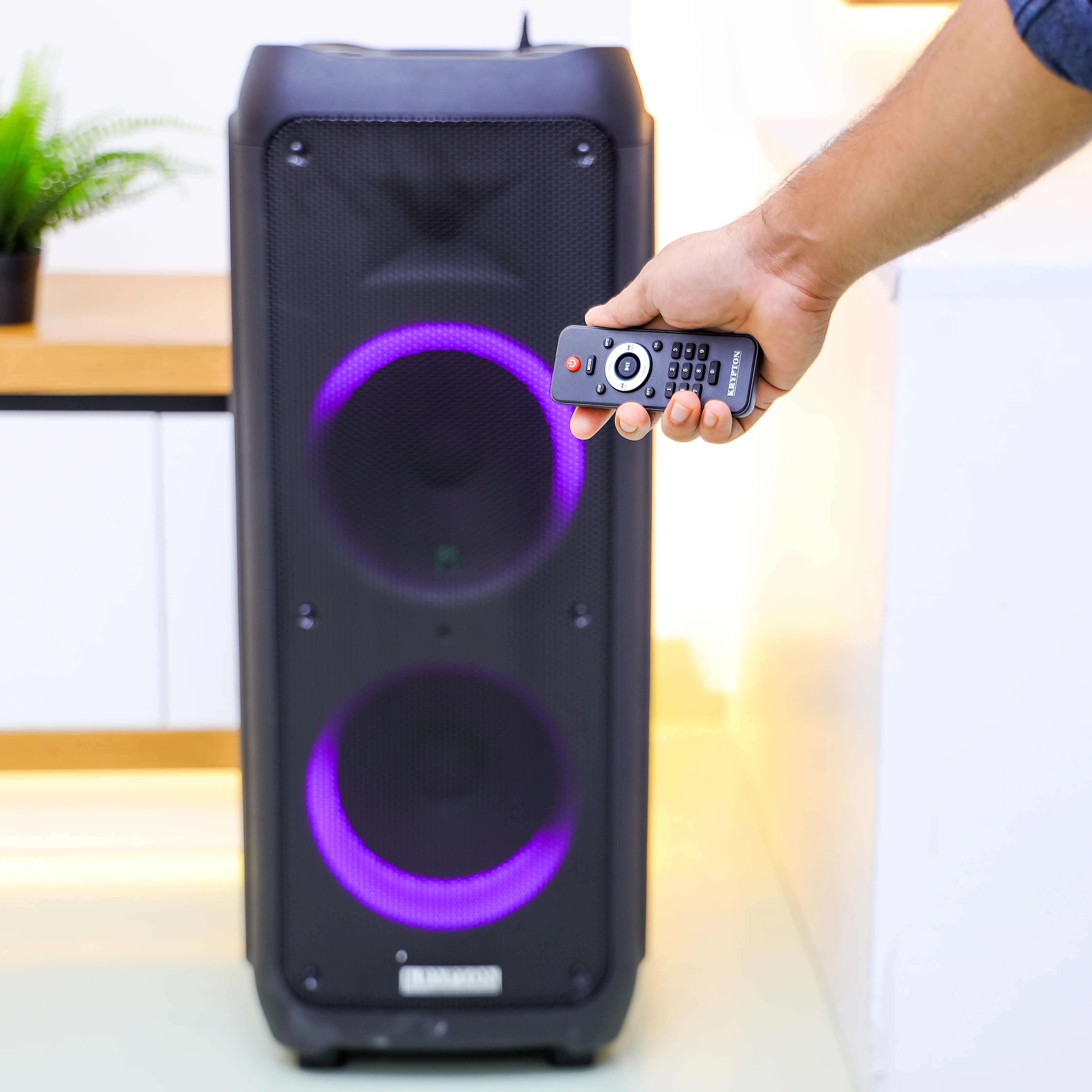 Krypton KNMS5193 Rechargeable Professional Speaker with wireless mic| Bluetooth connectivity, powerful sound output, LED lighting effects & multiple playback options - Image 3
