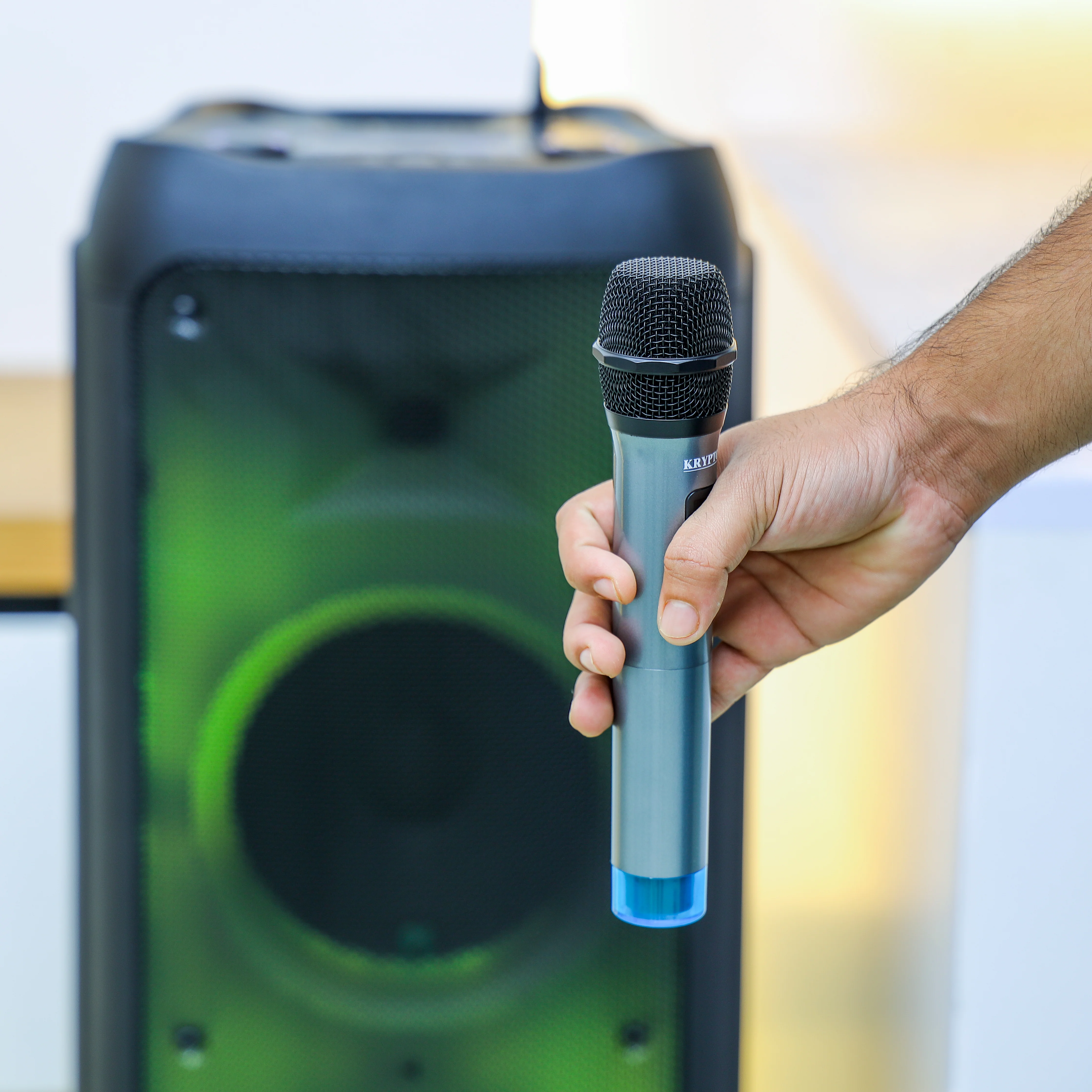 Krypton KNMS5193 Rechargeable Professional Speaker with wireless mic| Bluetooth connectivity, powerful sound output, LED lighting effects & multiple playback options - Image 4