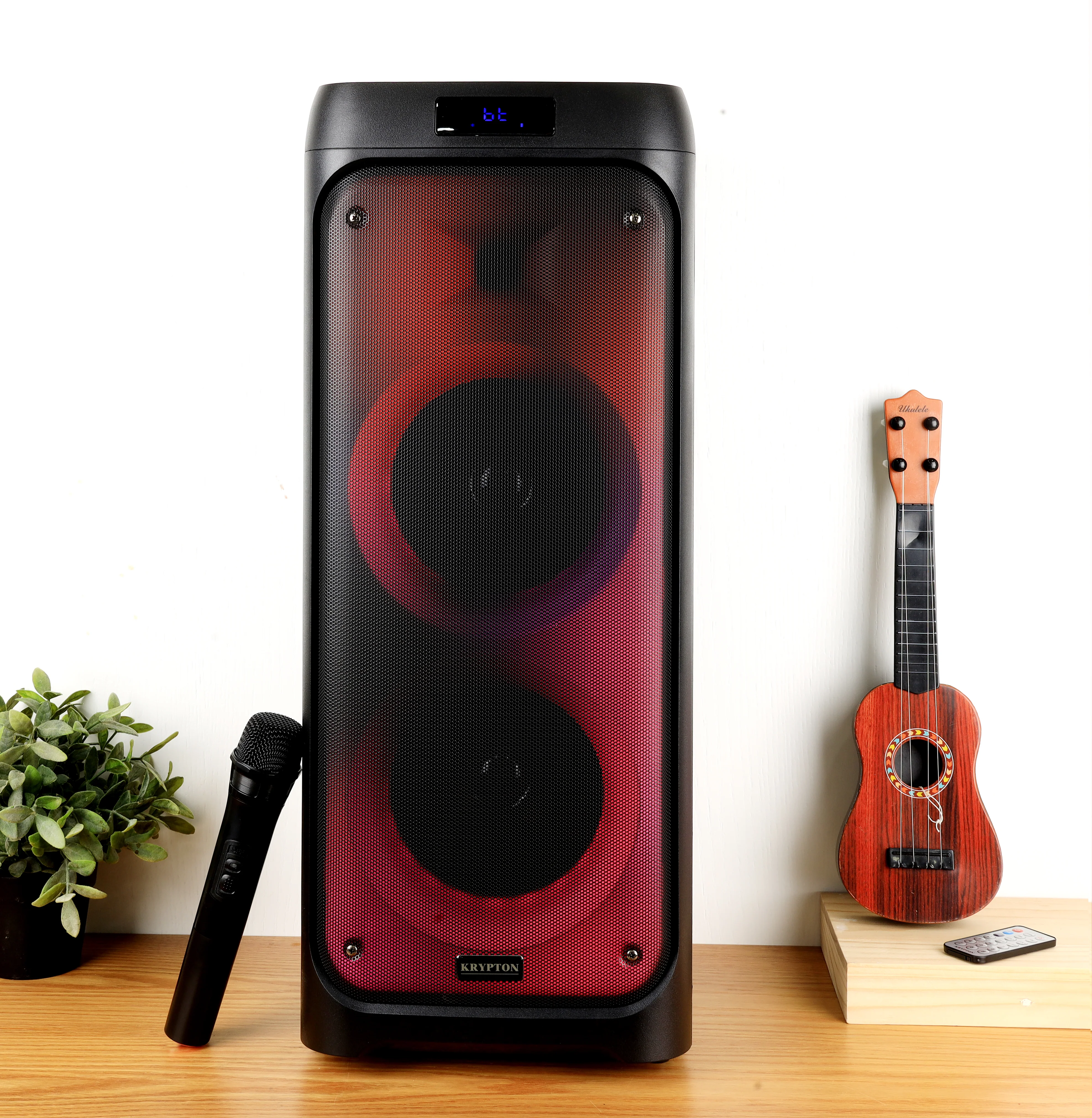 Krypton KNMS5194 Rechargeable Professional Speaker with wireless mic| Bluetooth streaming, TWS pairing, USB/FM playback, dynamic LED lights & powerful dual 6.5” drivers - Image 2
