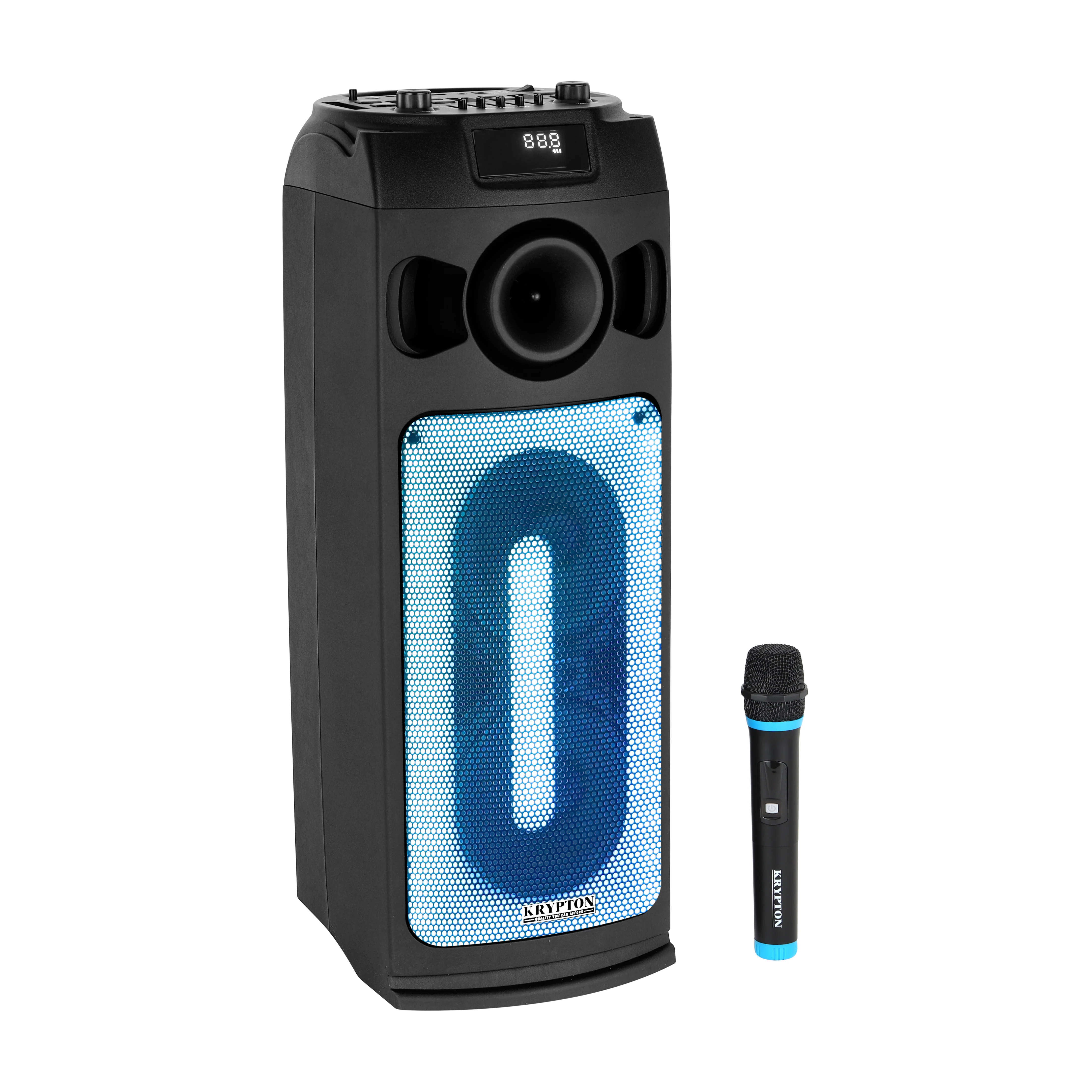 Krypton KNMS6059N Rechargeable Portable Speaker with Wireless Microphone | RGB LED Light, Bluetooth Connectivity, USB/SD/FM Support, Built-in Battery for Parties & Events