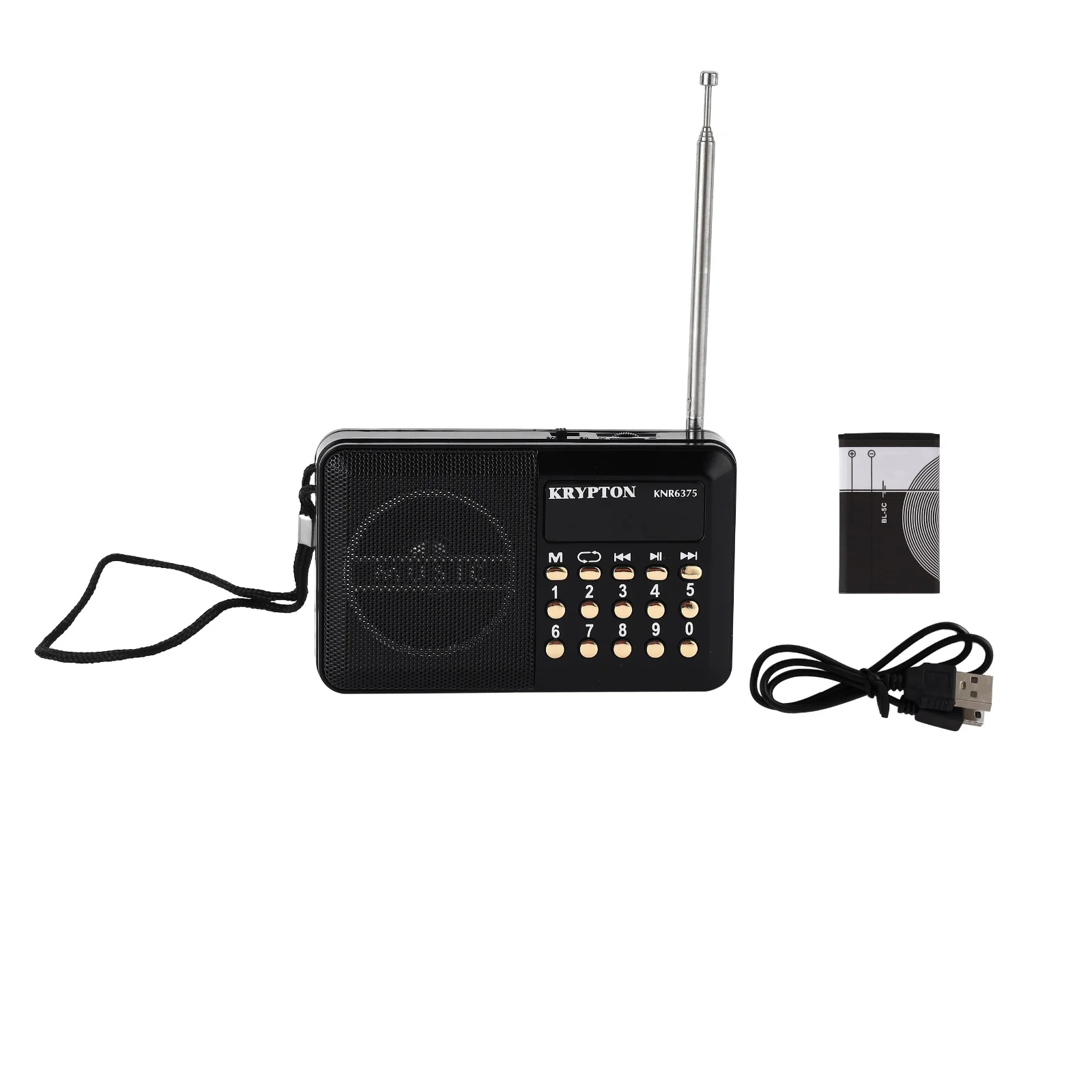 Krypton KNR6375 Rechargeable Digital Radio | MP3 Player features FM radio, USB and TF card support, Hi-Fi sound, LED display, rechargeable battery and portable design