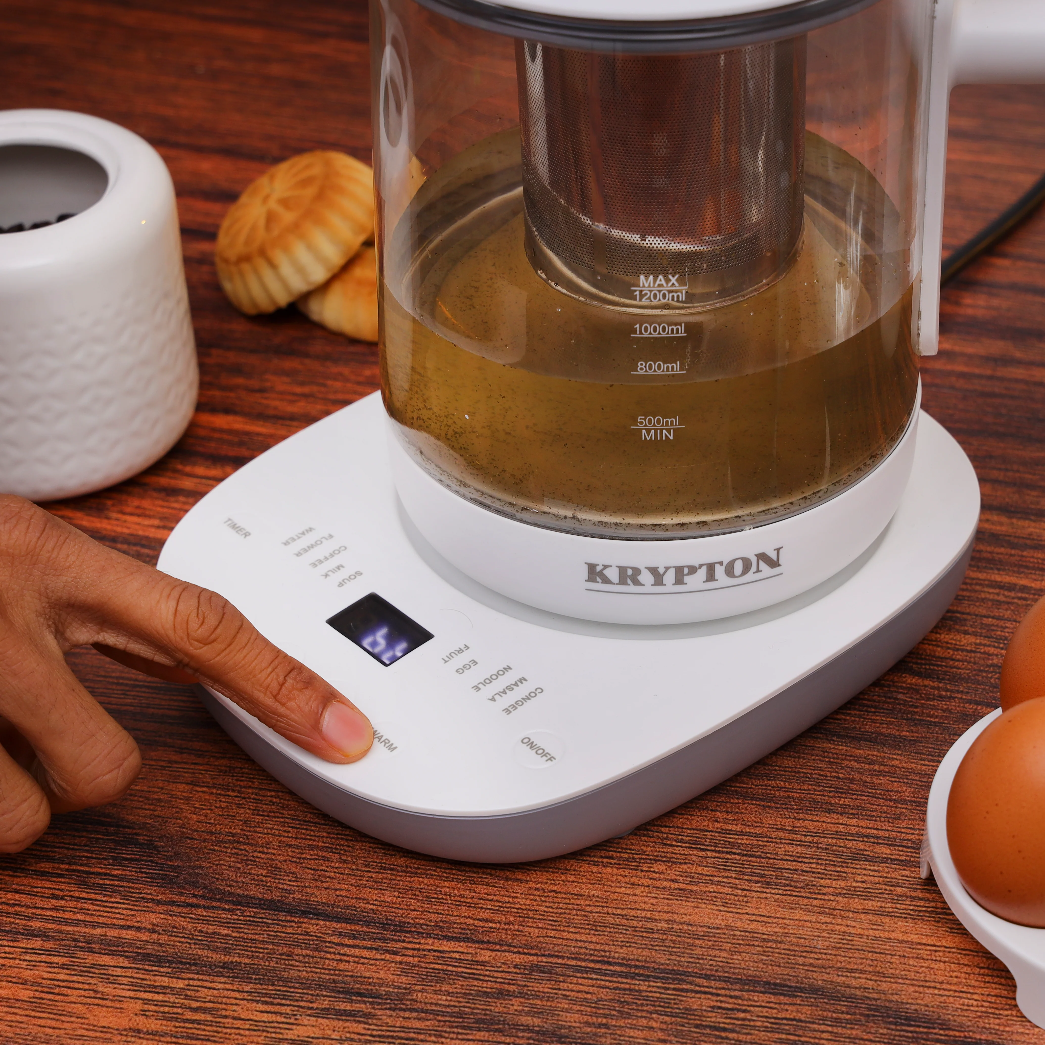 Krypton KNTM6384 Digital Tea Maker| 1.2L capacity, 10 smart cooking functions & LED display| auto shut-off, boil dry protection & durable glass body for daily use| - Image 3