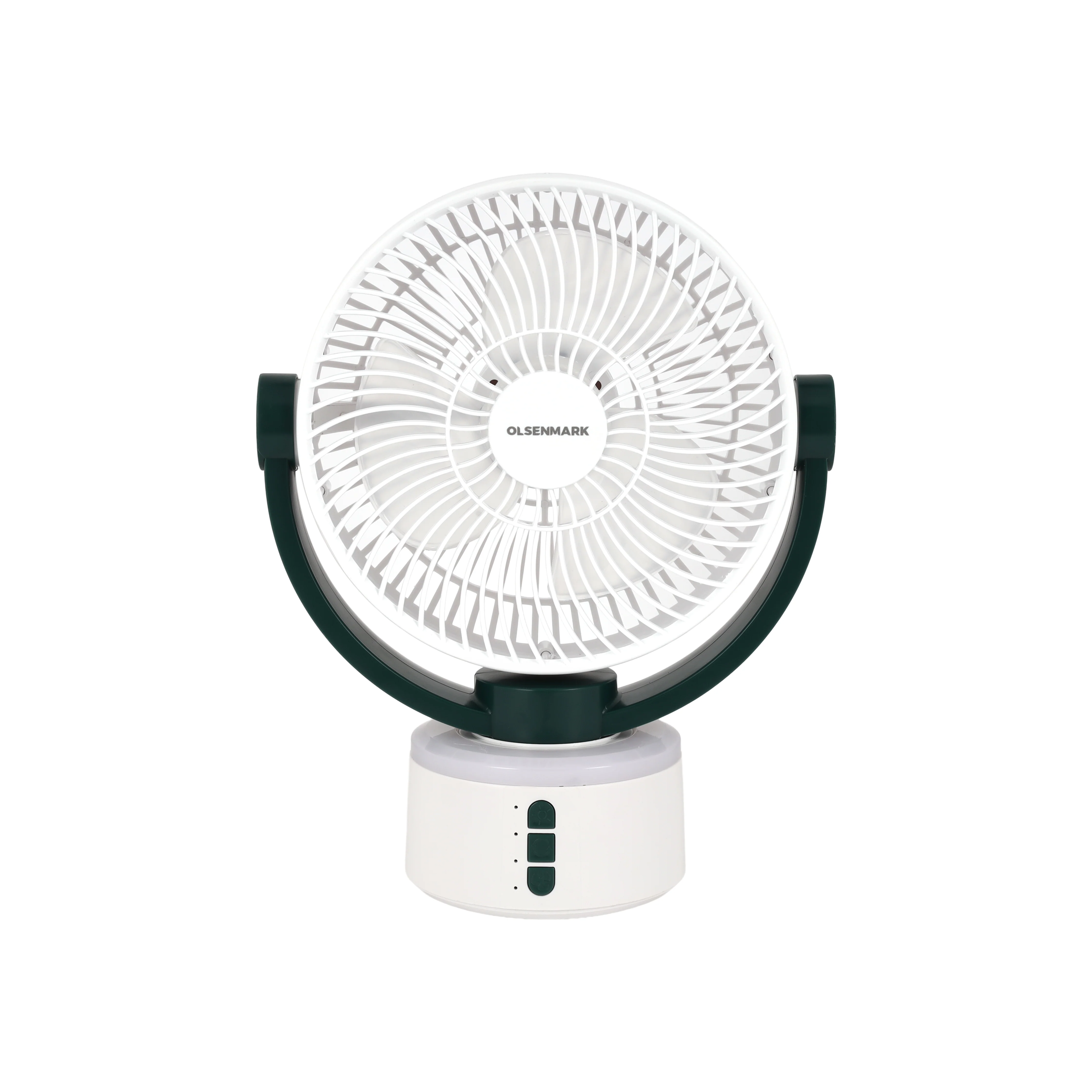 Olsenmark 8" Oscillating LED Table Fan- OMF1941/ 2-in-1, 2 Level Light Modes, Fans Works 9 Hours/ with Charging, Full-Charging, Overcharged and Working Indicator/ Perfect for Home, Office, Travel, Study Table, etc./ 2 Years Warranty, Green and White